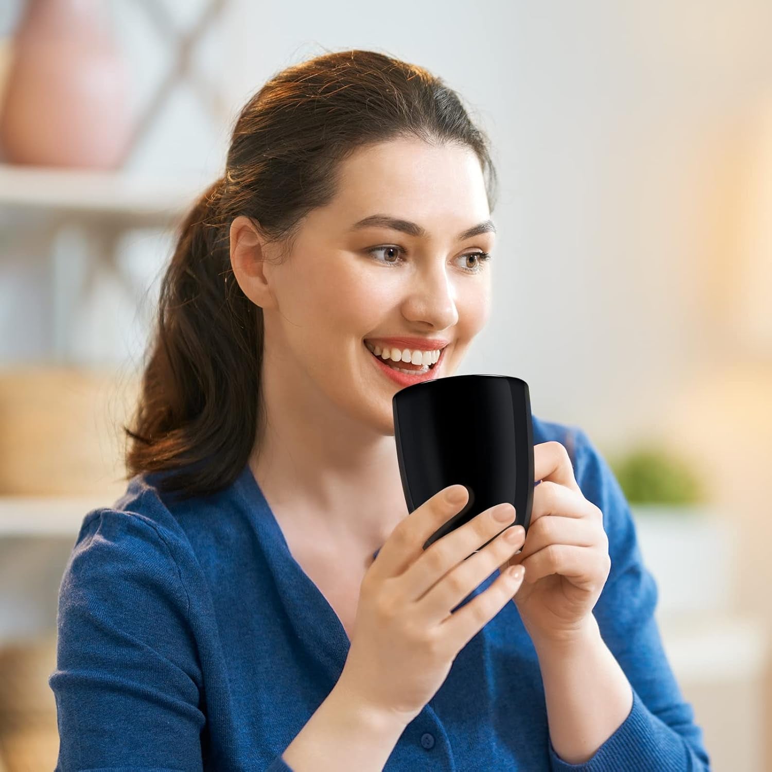 16 Oz Large Coffee Mugs Set of 4 Ceramic Coffee Mug White Coffee Cups Tea Cups Idea Gift for Women Men House Warming Gifts New Home Office, White 4 Pack (Black)