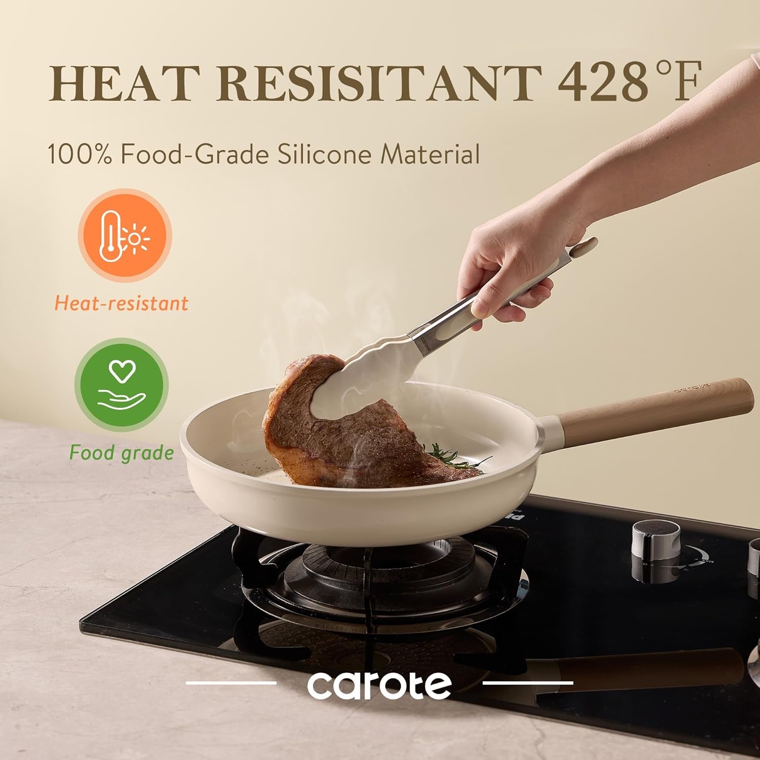 Tongs for Cooking 428ºf Heat Resistant Locking Stainless Steel Kitchen Tongs with Non Scratch Silicone Tips, Perfect for Nonstick Cookware, BBQ Tongs Set of 3 (7"+9"+12")