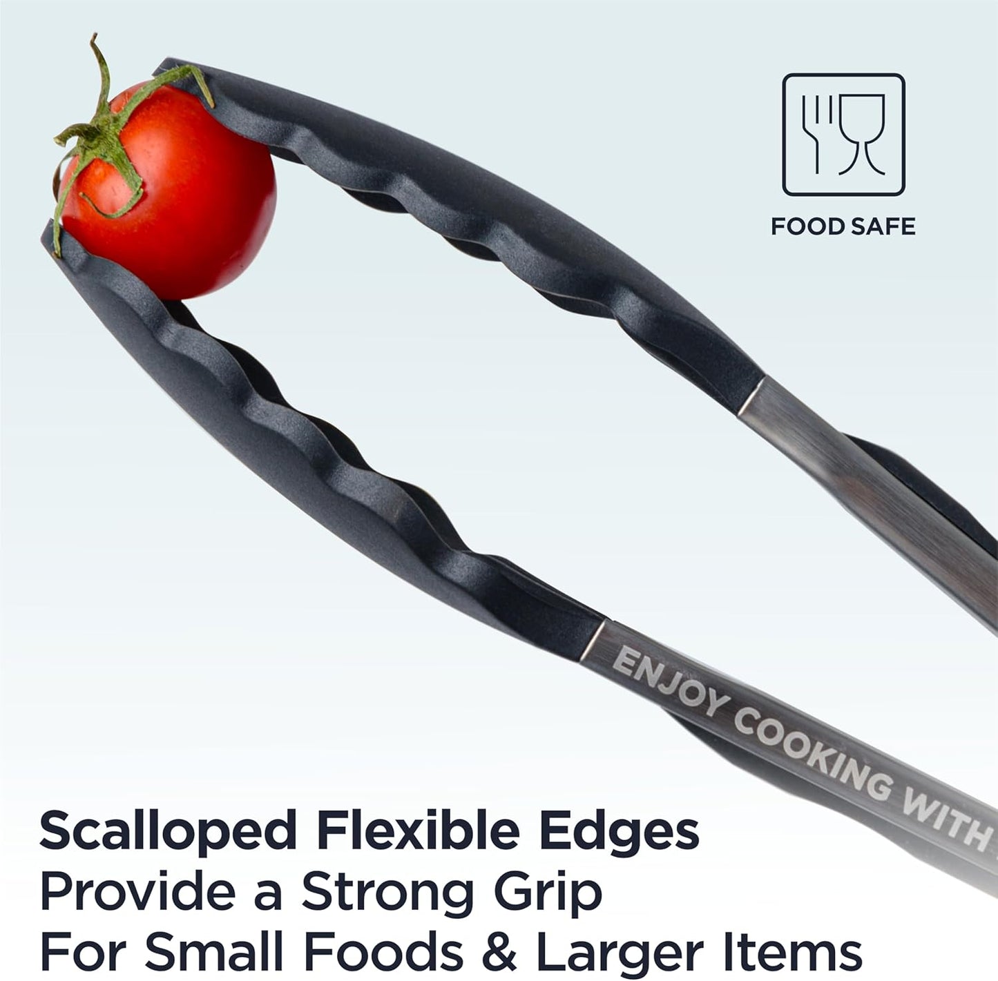 PRO Cooking Tongs with Silicone Tips - Kitchen Tongs for Cooking, BBQ, Air Fryer - Heat Resistant Silicone Tipped Tongs, Silicone Tongs for Nonstick Cookware - Pull Lock, Set of 2, 9'' and 12''