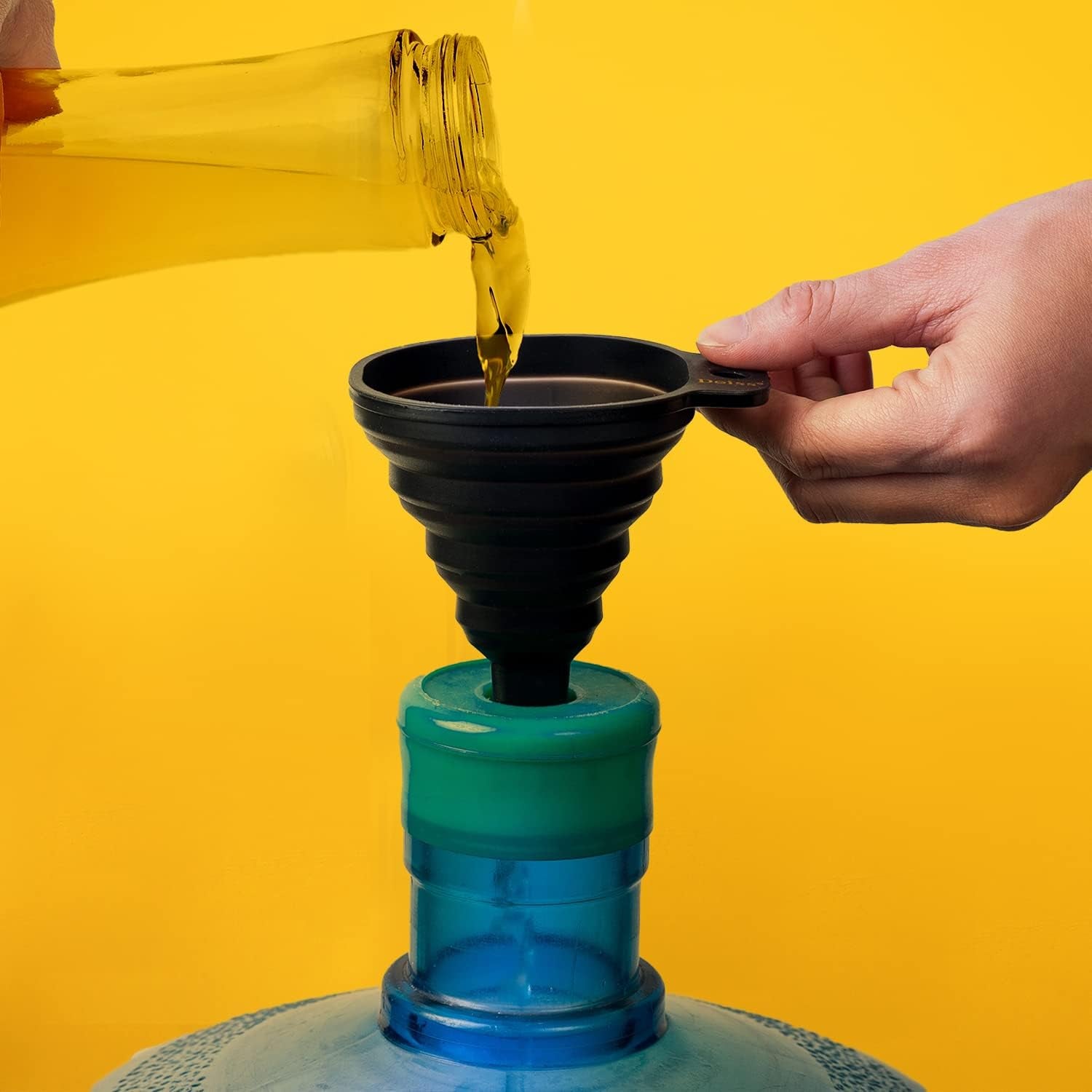 PRO Silicone Collapsible Funnel Set - Rounded & Squared Foldable Funnels - Food Grade, Dishwasher Safe - Set of 2 (Yellow, Black)