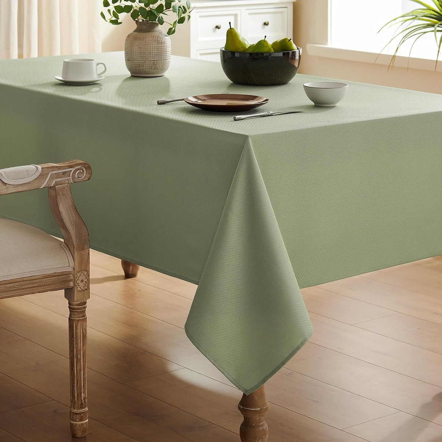 Textured Tablecloth Rectangle Waterproof Table Cloth, Washable Table Cover Wrinkle Free Fabric Tabletop Decoration for Kitchen, Dining, Wedding, Parties, 60 X 84 Inch, Sage Green