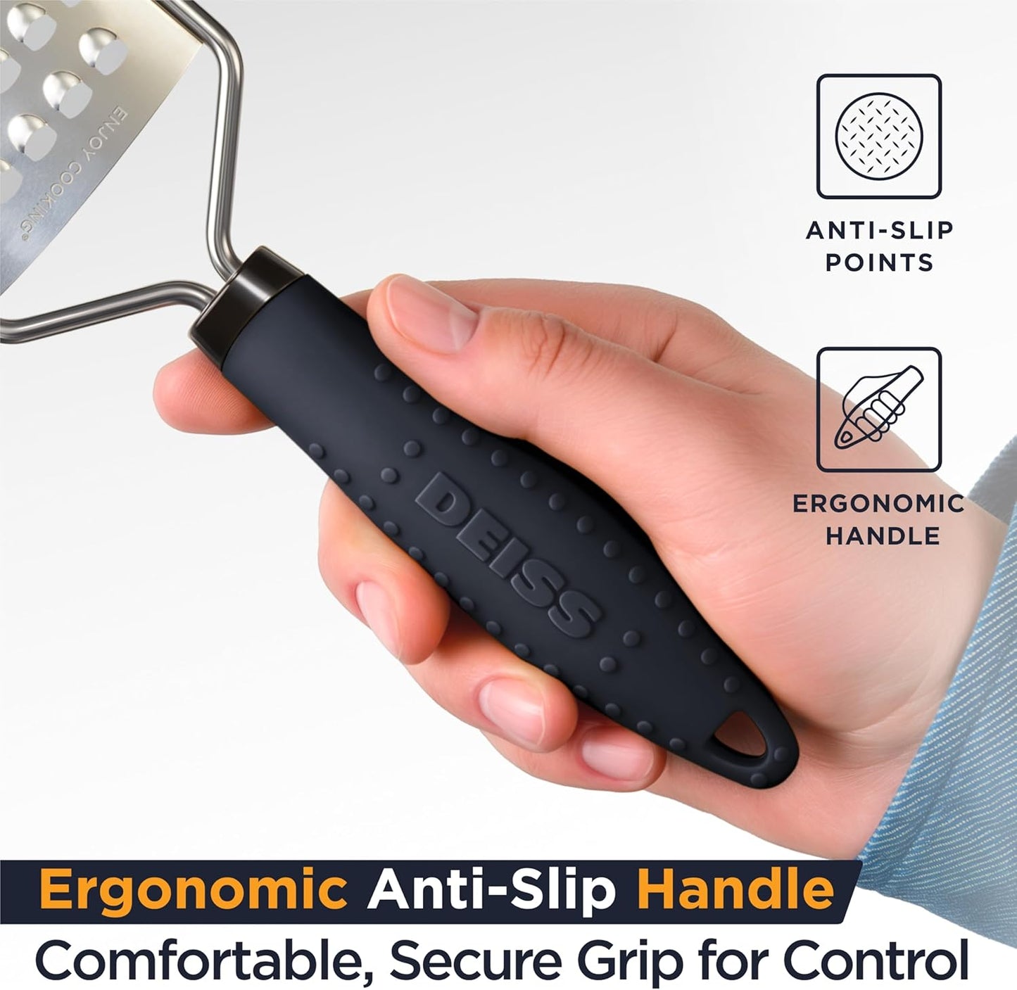 PRO Coarse Grater & Hand Held Cheese Grater - Sharp Stainless Steel Blades, Non-Slip Handle, Small Cheese Grater for Kitchen, Shredder, Dishwasher Safe