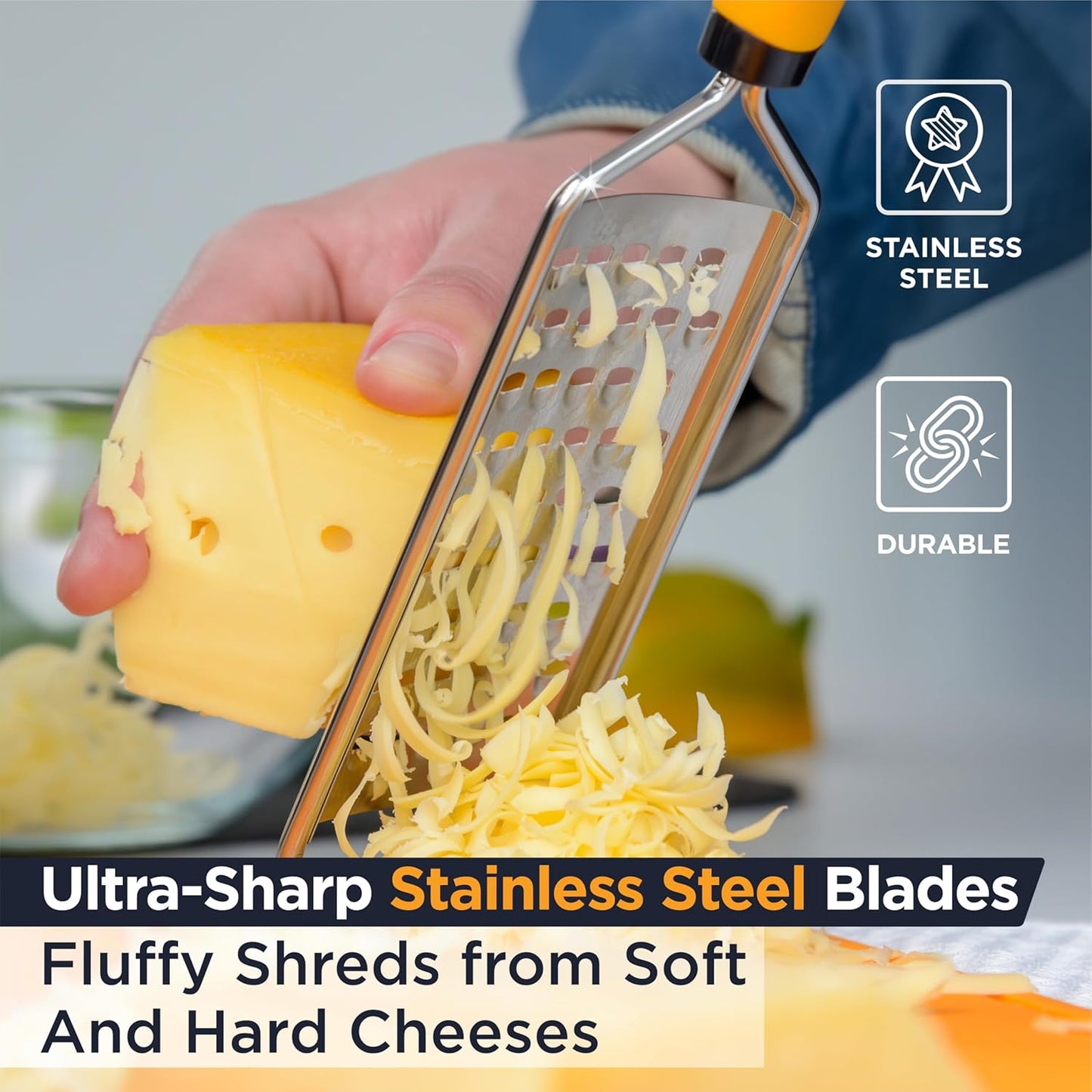 PRO Coarse Grater & Hand Held Cheese Grater - Sharp Stainless Steel Blades, Non-Slip Handle, Small Cheese Grater for Kitchen, Shredder, Dishwasher Safe