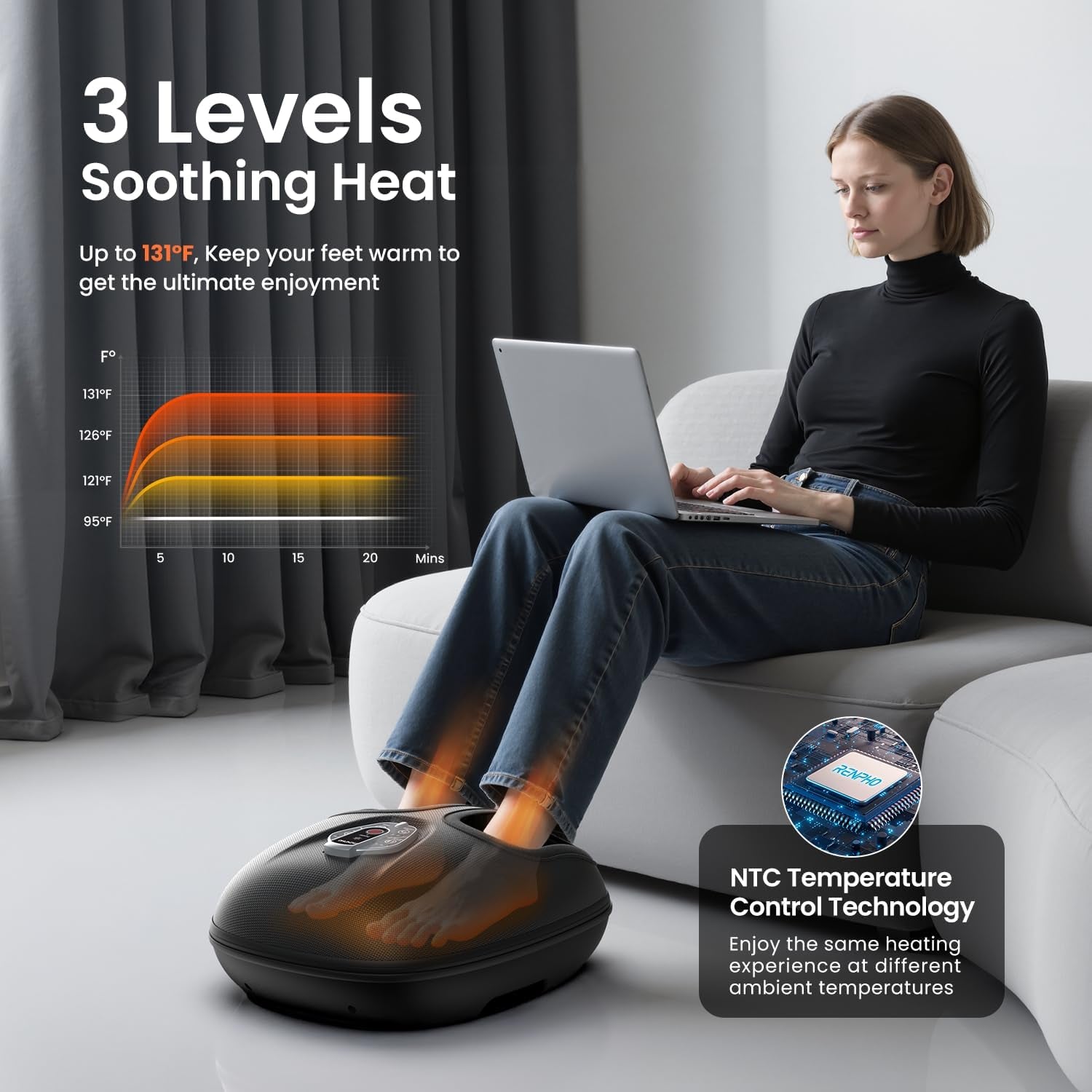 Foot Massager Machine with Heat [2025 Upgraded], Shiatsu Foot Massager for Plantar Fasciitis, Birthday Gifts for Women, Wireless Control, D003R-BK