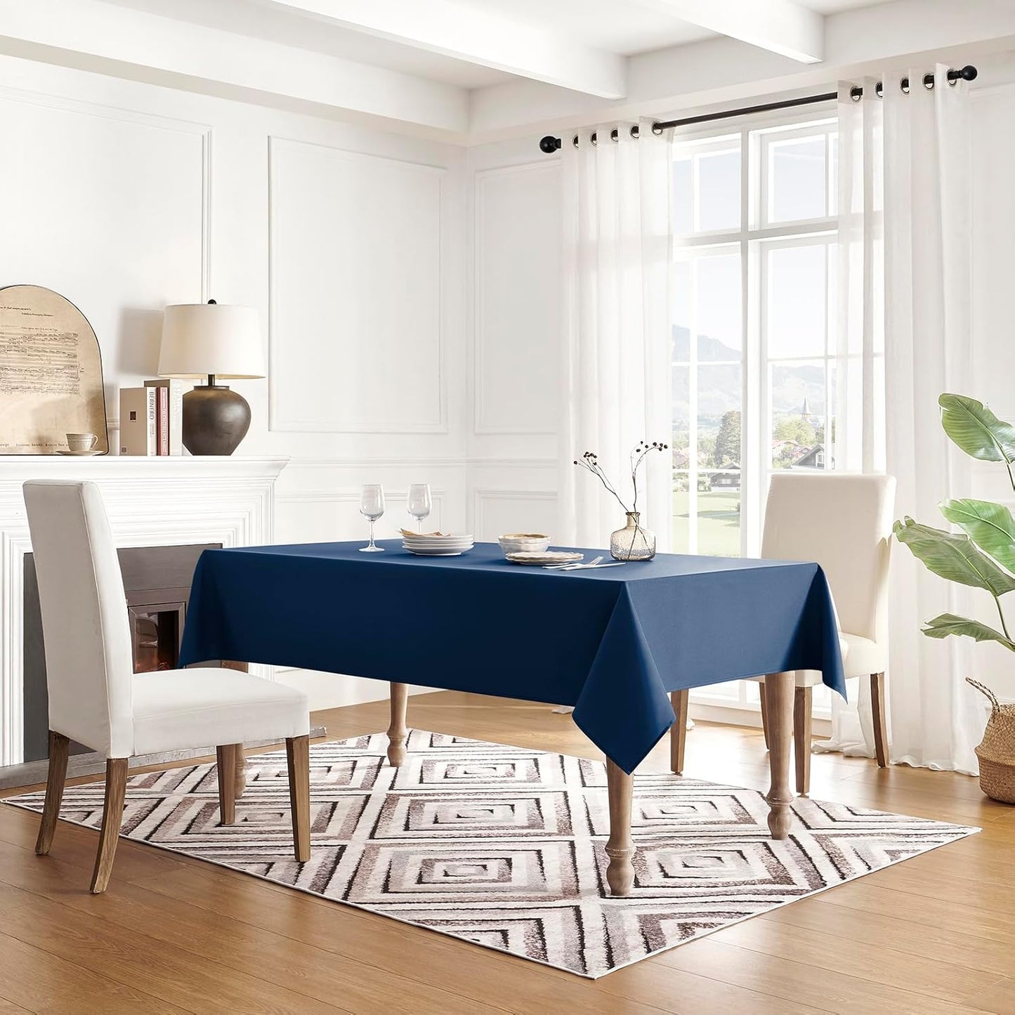 Table Cloth Rectangle Waterproof Spill-Proof Wrinkle-Free Tablecloth Washable, Kitchen Dining Tabletop Decoration, Fabric Table Cover for Indoor and Outdoor Use, 60 X 120 Inch, Navy Blue