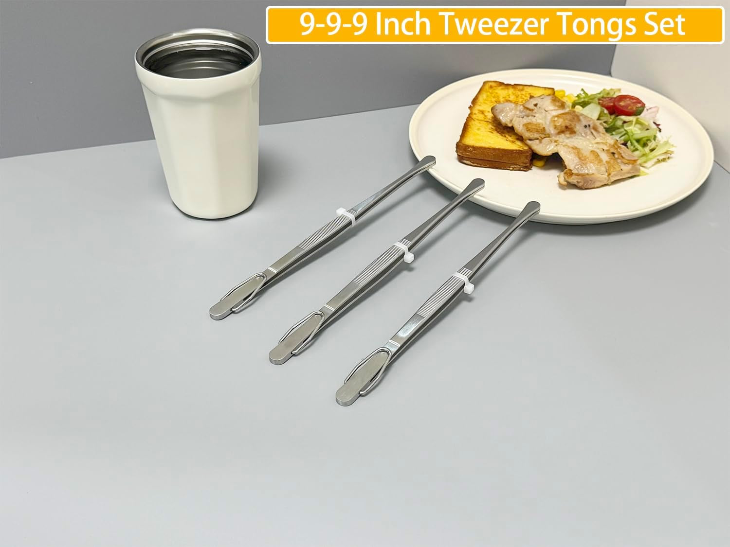 3 Pcs Serving Tweezer Tongs 9-Inch Cooking Tweezers Kitchen Tweezers (9 9 9 Inch, Silver)