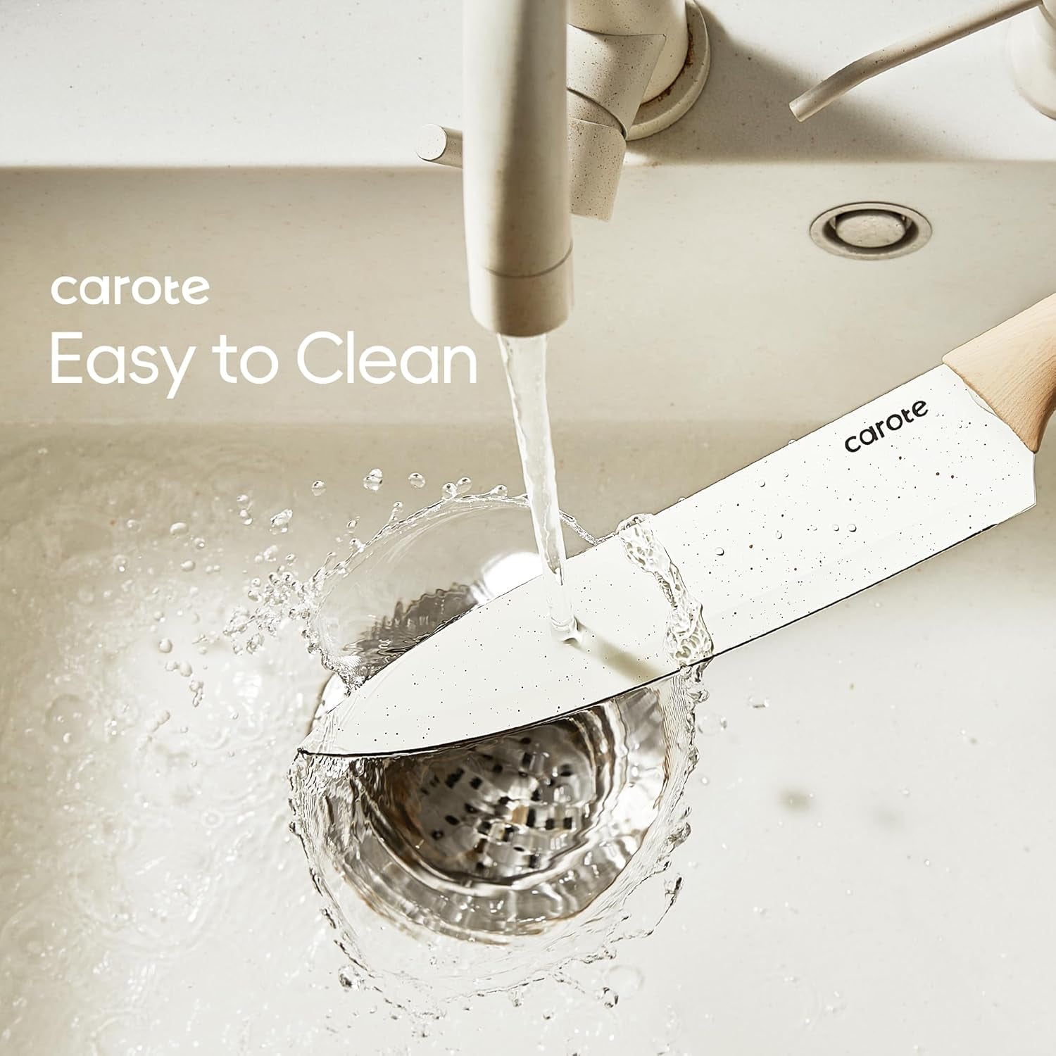 12PCS Knife Set with Blade Guards,Granite Nonstick Ceramic Coating,Stainless Steel Blade, Wood Grain Handle, Essential Knife Set,White