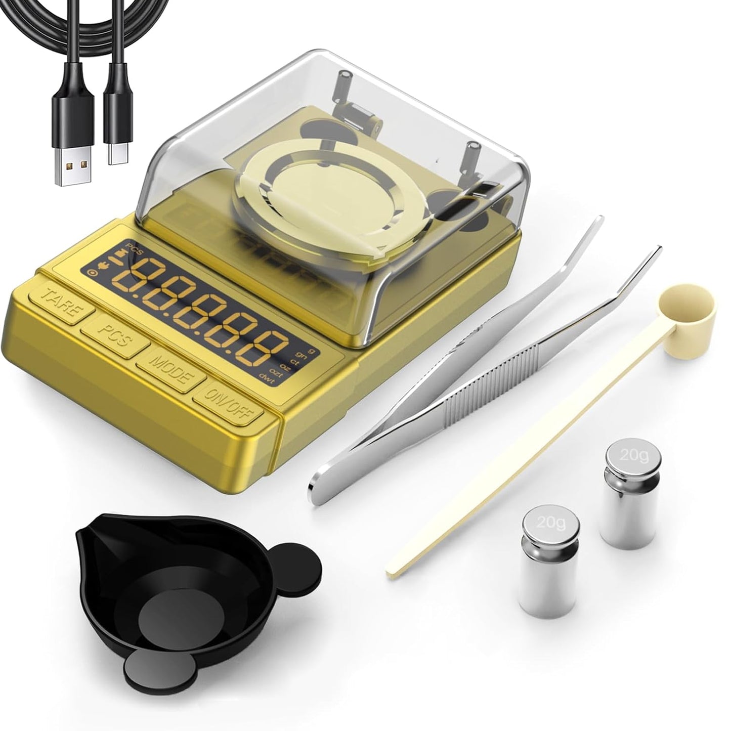 Gold Milligram Scale 100G X 0.001G, Digital Mg/Powder Scale for Jewelry, Reloading Labs, Includes 20G Calibration Weight, High-Accuracy Portable Weighing Tool