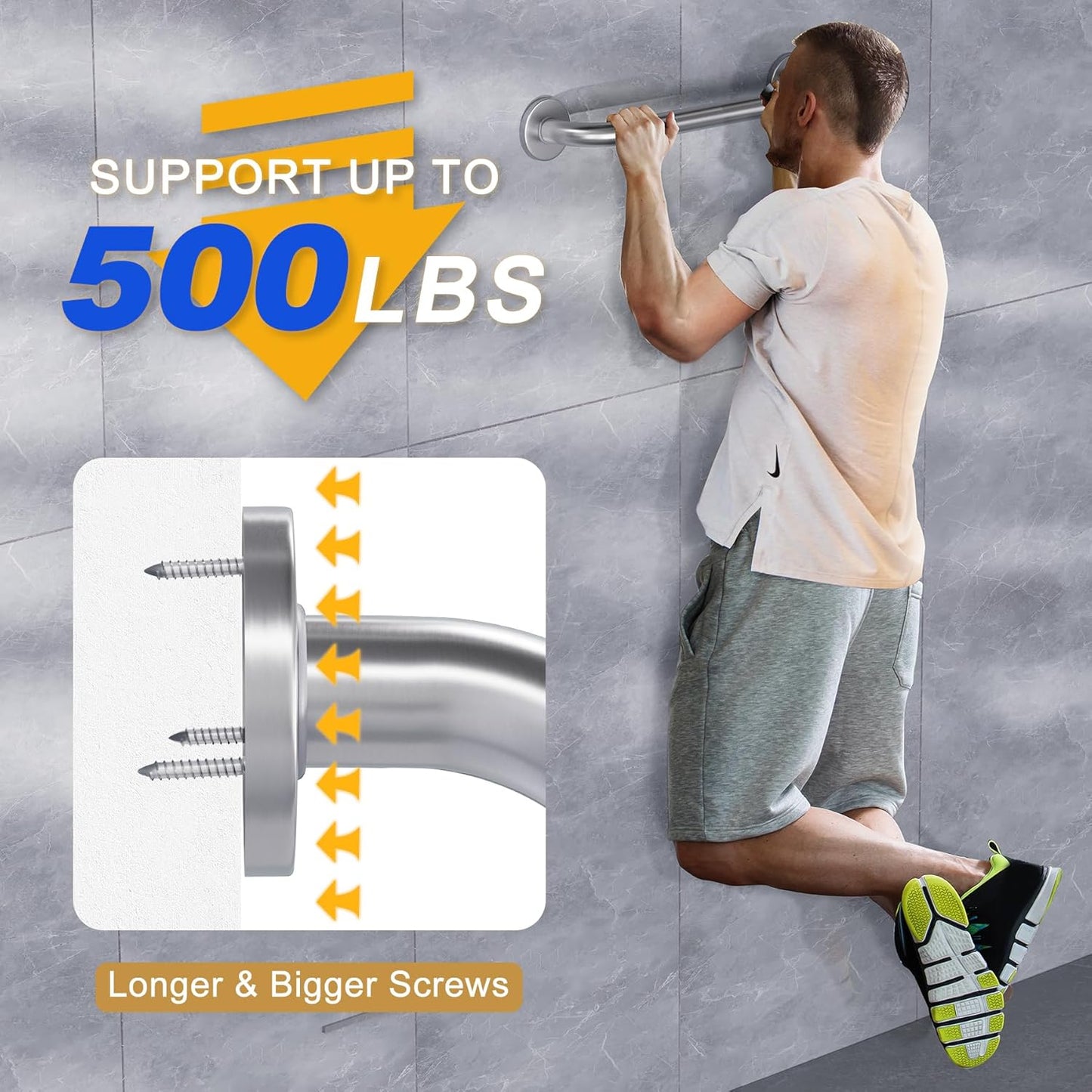 Shower Grab Bars for Bathtubs and Showers, Handicap Grab Bars for Shower anti Slip, Shower Grab Bars for Senior for Wall Stainless Steel, Holds up to 500Lbs, 12" L X 1" D, Brushed Nickel