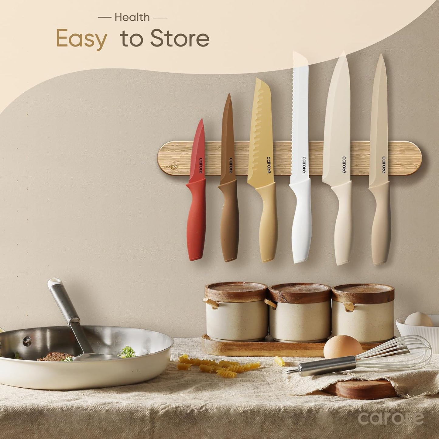 12 Pieces Kitchen Knife Set, Stainless Steel Knife Set with Nonstick Ceramic Coating, Dishwasher Safe with 6 Blade Guards, Rustproof, Brown