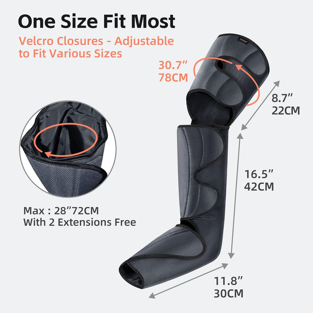 Leg Compression Massager, Air Compression Massager for Circulation and Pain Relief, 3 Modes 3 Intensities 2 Extenders and Adjustable Wraps, Gift for Family or Friend