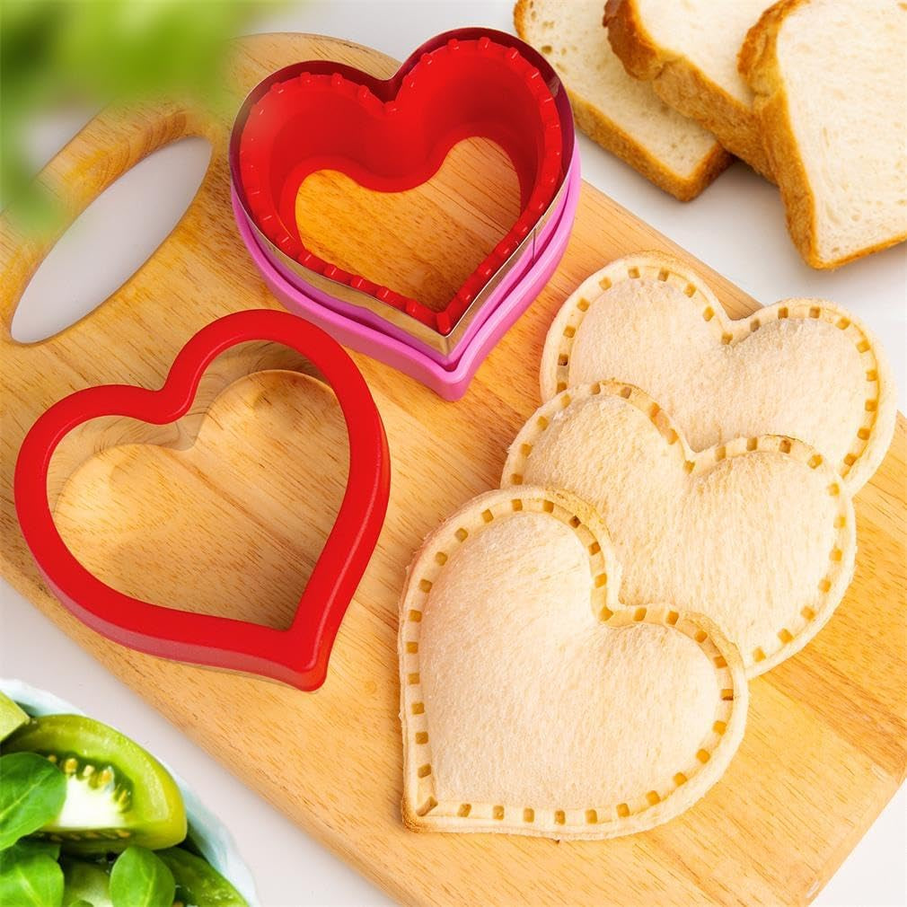 Heart Cookie Cutter Set, 8 Pieces Valentines Day Heart Cookie Cutter, Sandwich Cutter and Sealer for Kids, Heart Shaped Cookie Cutter for Sandwiches, Pastries, Fruit and Cakes