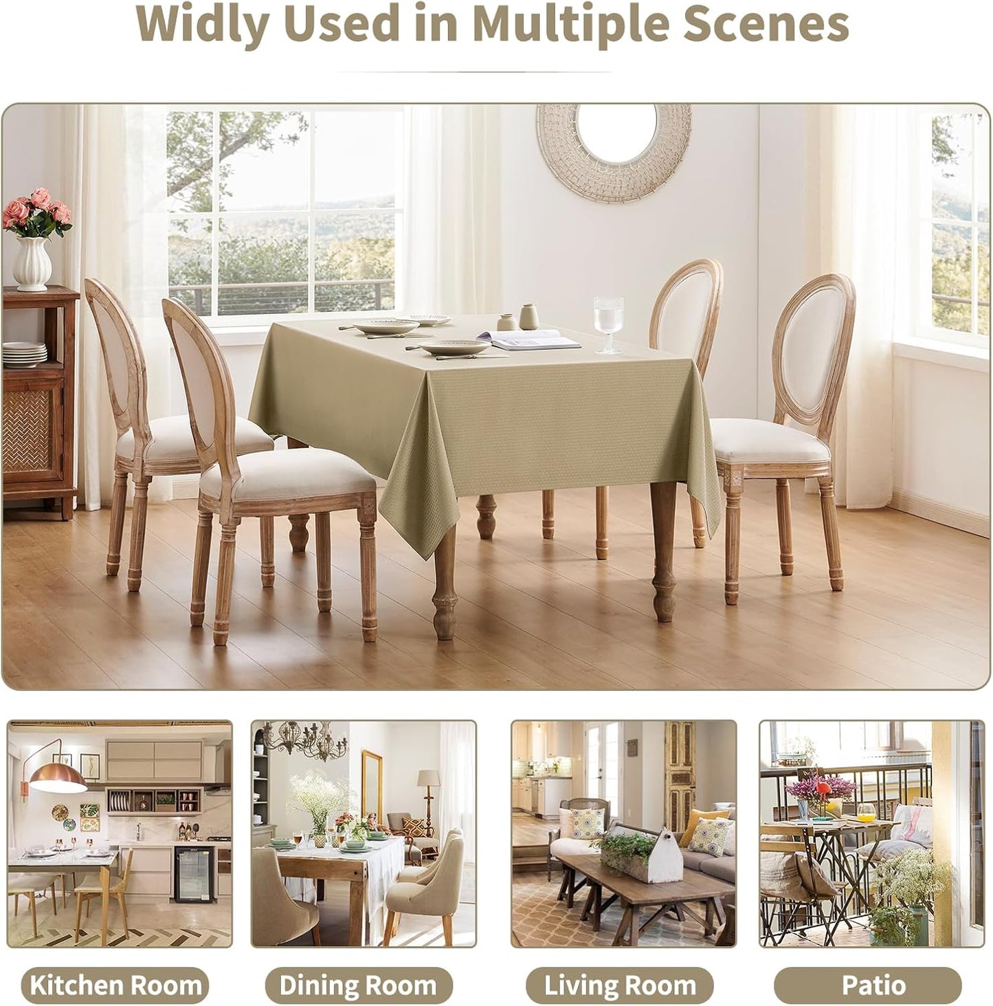 Rectangle Tablecloth Weaved Textured Water Resistant Spill Proof Table Cloth, Decorative Fabric Wrinkle Free Table Cover for Events and Dinner, 60 X 84 Inch, Natural