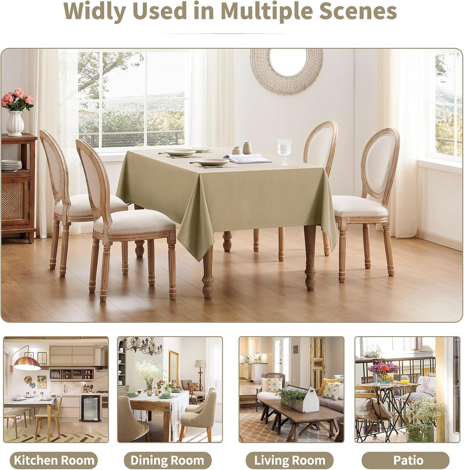 Rectangle Tablecloth Weaved Textured Water Resistant Spill Proof Table Cloth, Decorative Fabric Wrinkle Free Table Cover for Events and Dinner, 60 X 84 Inch, Natural