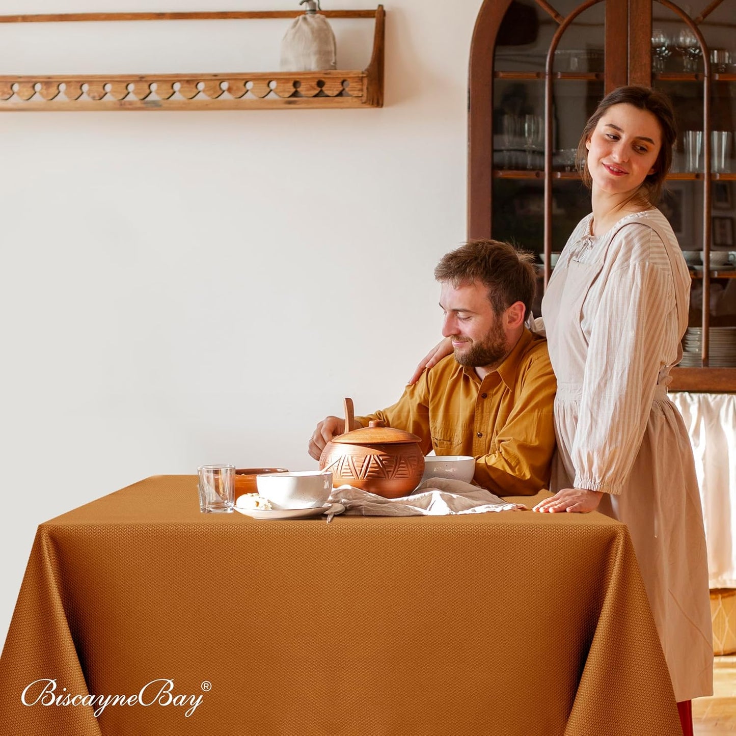 Fall Tablecloth Textured Fabric Square Tablecloths 54X54 Inch, Bronze Thanksgiving Autumn Harvest Water Resistant Fabric Tablecloths for Kitchen, Dining, Wedding, Parties Machine Washable