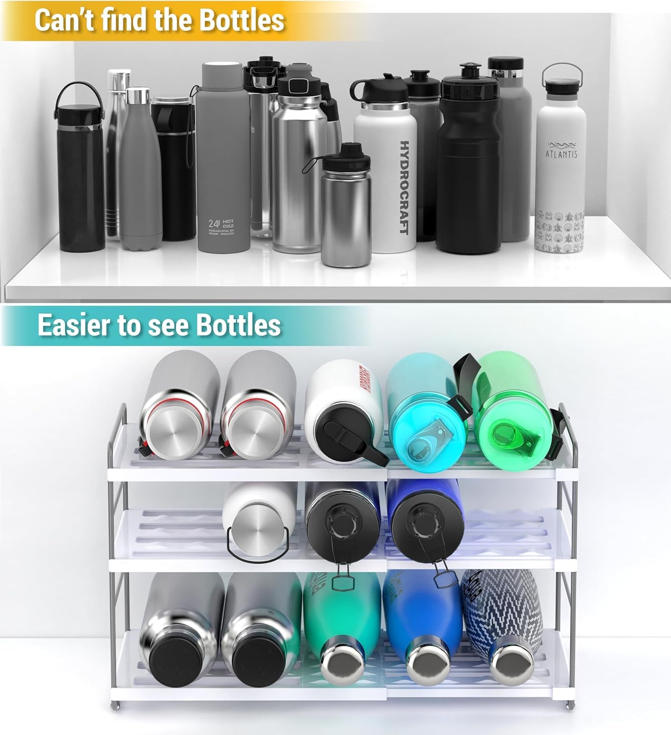 Expandable Water Bottle Organizer for Cabinet, Tumbler Organizer, Water Bottle Holder for Kitchen Organization, Pantry Organizers Cup Rack for Kitchen Storage