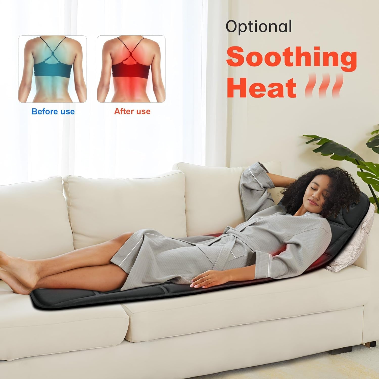 Massage Mat Full Body,Massager Chair Pad,10 Vibration Motors & 5 Massage Modes,Back Massager for Bed,Massage Mattress Pad for Back,Heating Pad with Auto Shut Off, Gifts for Men,Women,Black