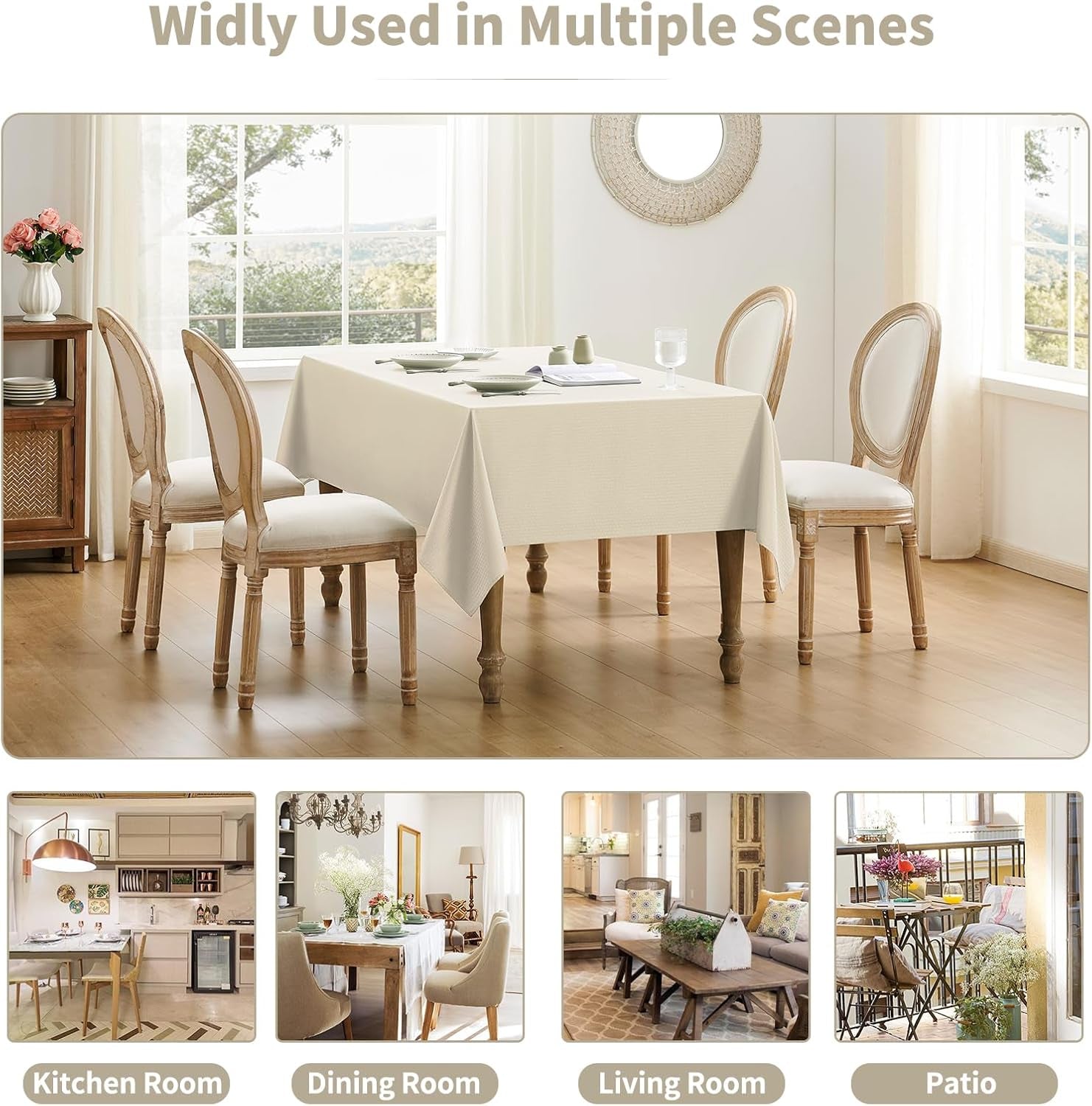 Rectangle Tablecloth Weaved Textured Water Resistant Spill Proof Table Cloth, Decorative Fabric Wrinkle Free Table Cover for Events and Dinner, 60 X 84 Inch, Ivory