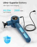 Massage Gun with Heat,Massage Gun Deep Tissue with Extension Handle & 3 Adjustable Angles,Handheld Percussion Back Massager for Muscle/Neck/Body Pain Relief with Portable Case,Blue