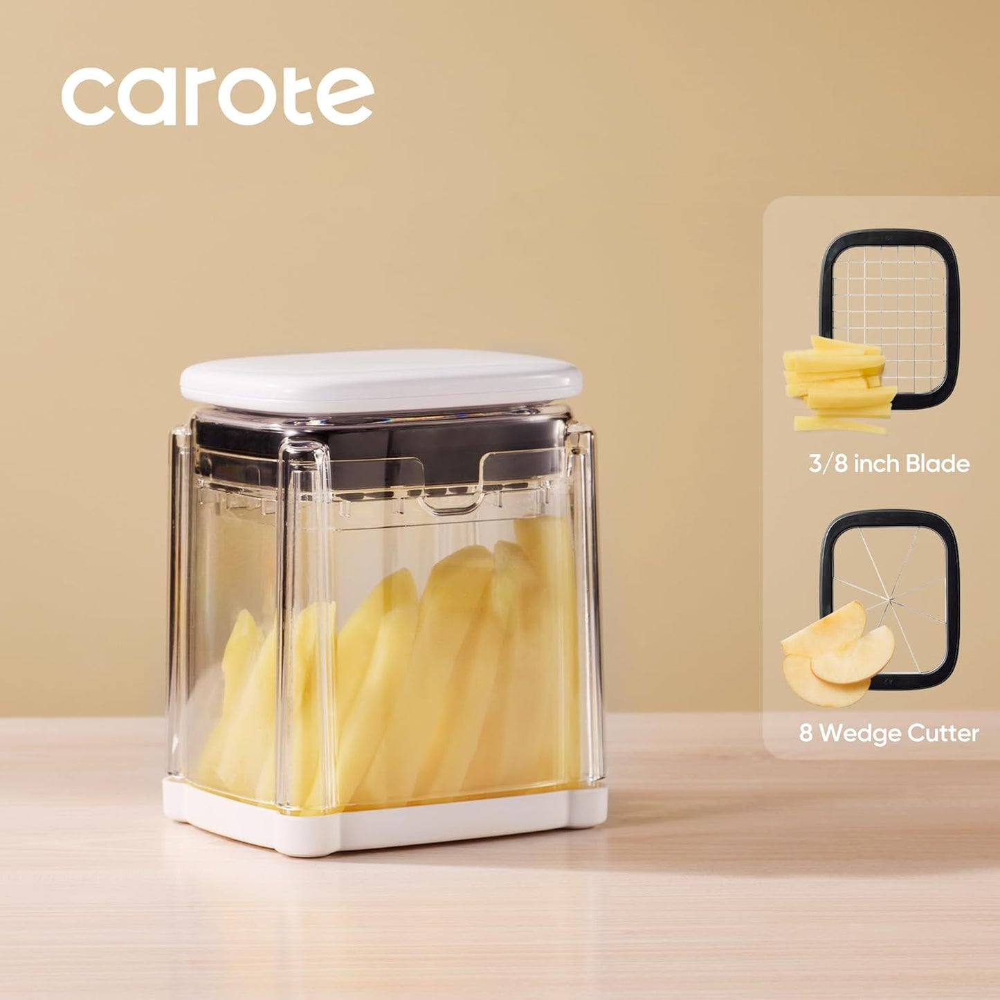 French Fry Cutter for Potato, Mandoline Slicer Vegetable Chopper Potato Slicer with 8-Wedge Blade & Dicer Grid, Bpa-Free Container, Versatile for Potatoes, Carrots, Cucumbers, Apple