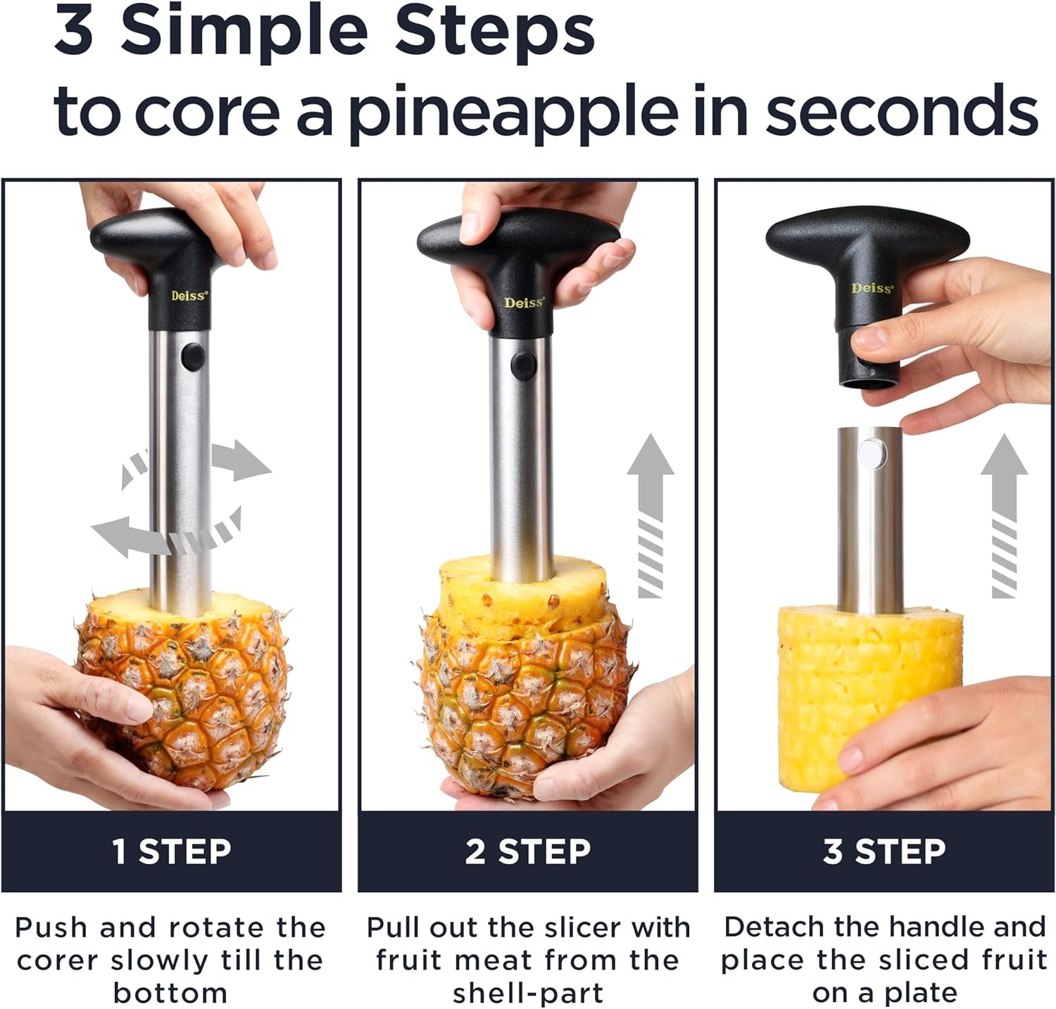 PRO Pineapple Corer — 2 in 1 Stainless Steel Pineapple Cutter Tool & Corer Tool Kitchen - Pineapple Corer and Slicer Tool - Fruit Cutter Tool, Pineapple Slicer and Corer - Dishwasher Safe