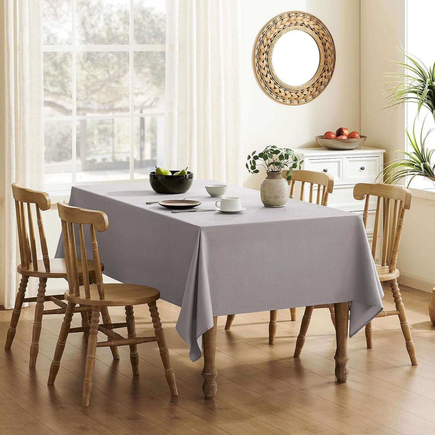 Textured Tablecloth Rectangle Waterproof Table Cloth, Washable Table Cover Wrinkle Free Fabric Tabletop Decoration for Kitchen, Dining, Wedding, Parties, 60 X 84 Inch, Light Grey