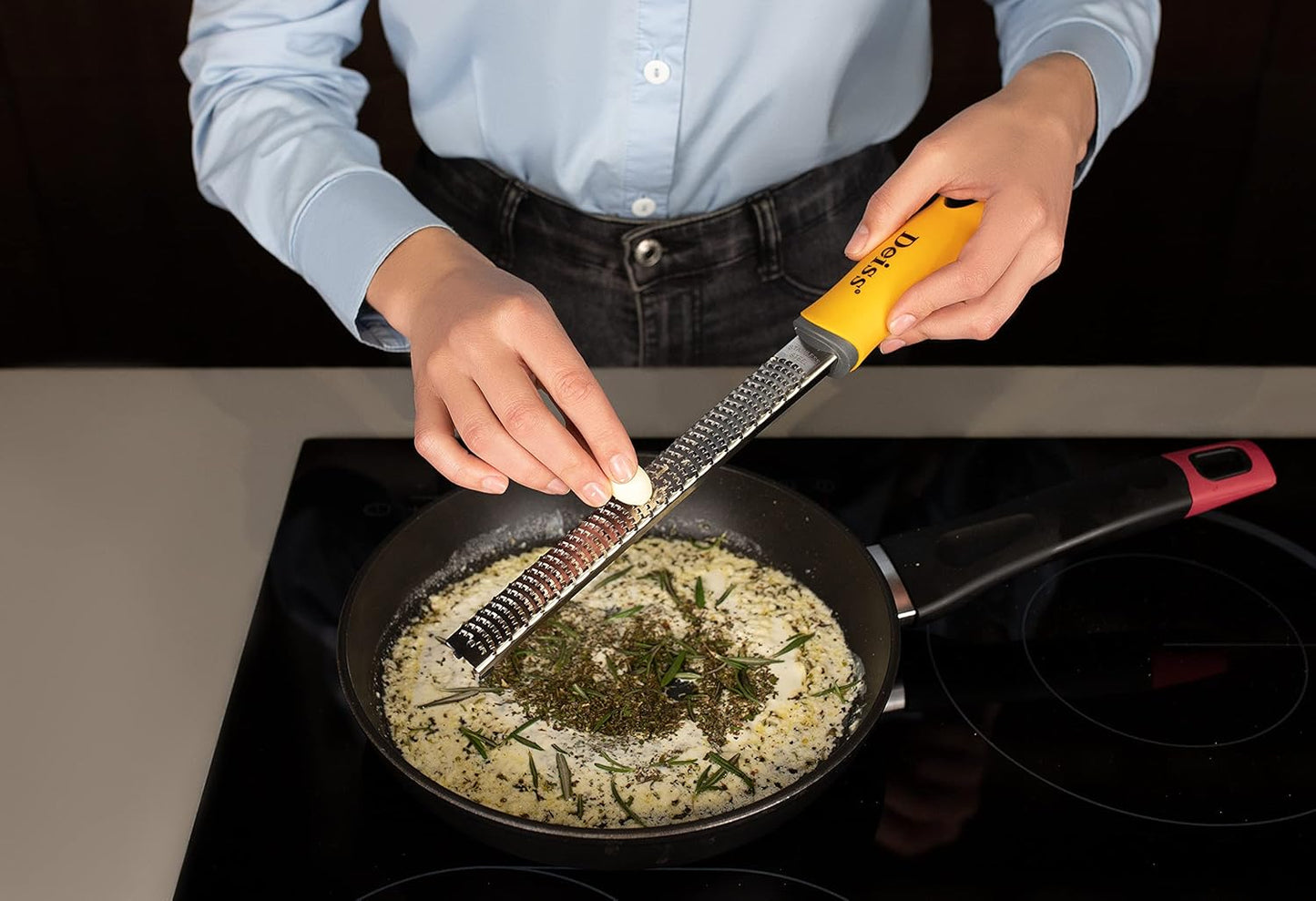 PRO Citrus Zester & Cheese Grater — Parmesan Cheese Lemon, Ginger, Garlic, Nutmeg, Chocolate, Vegetables, Fruits - Razor-Sharp Stainless Steel Blade, Wide, Dishwasher Safe