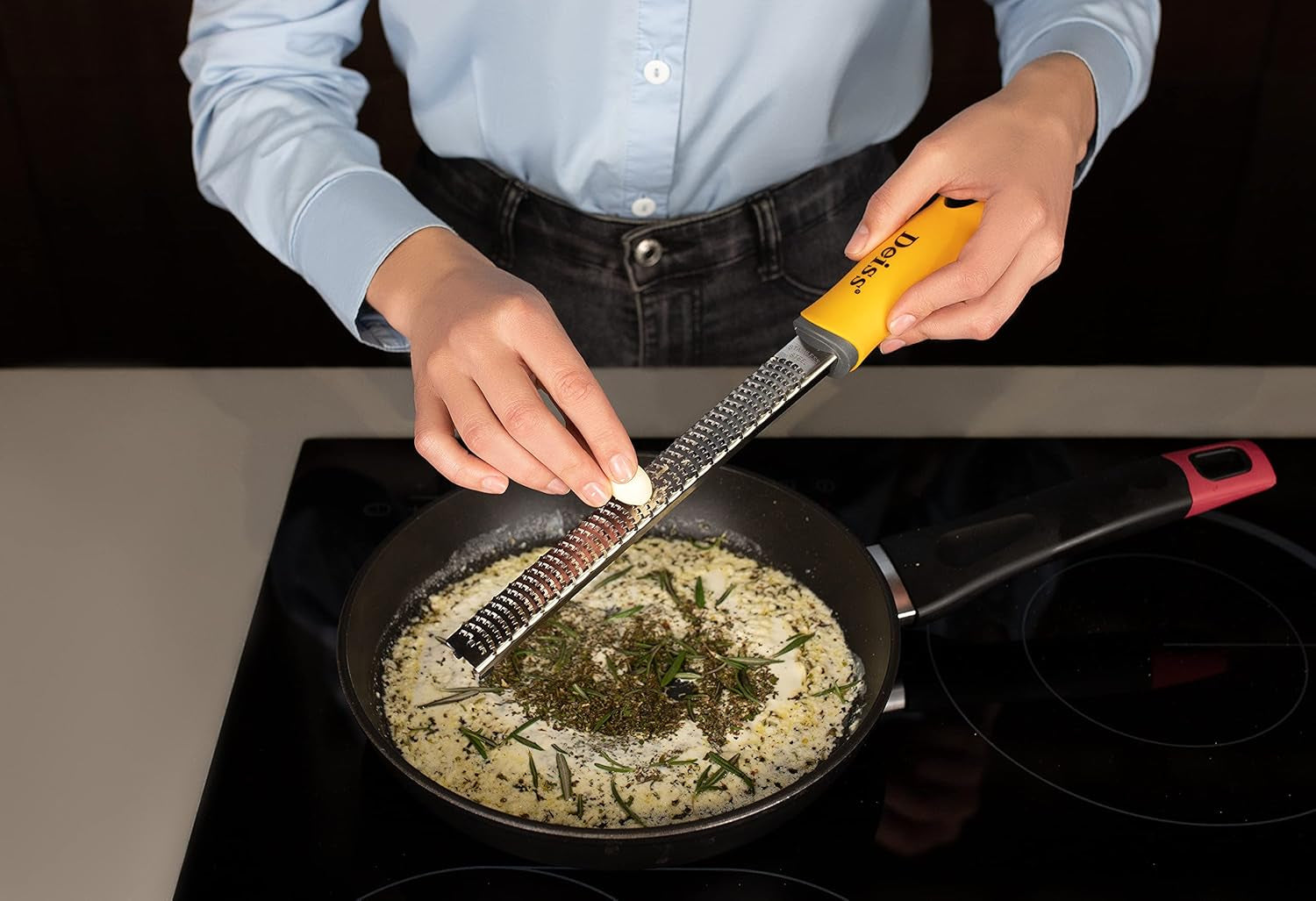 PRO Citrus Zester & Cheese Grater — Parmesan Cheese Lemon, Ginger, Garlic, Nutmeg, Chocolate, Vegetables, Fruits - Razor-Sharp Stainless Steel Blade, Wide, Dishwasher Safe