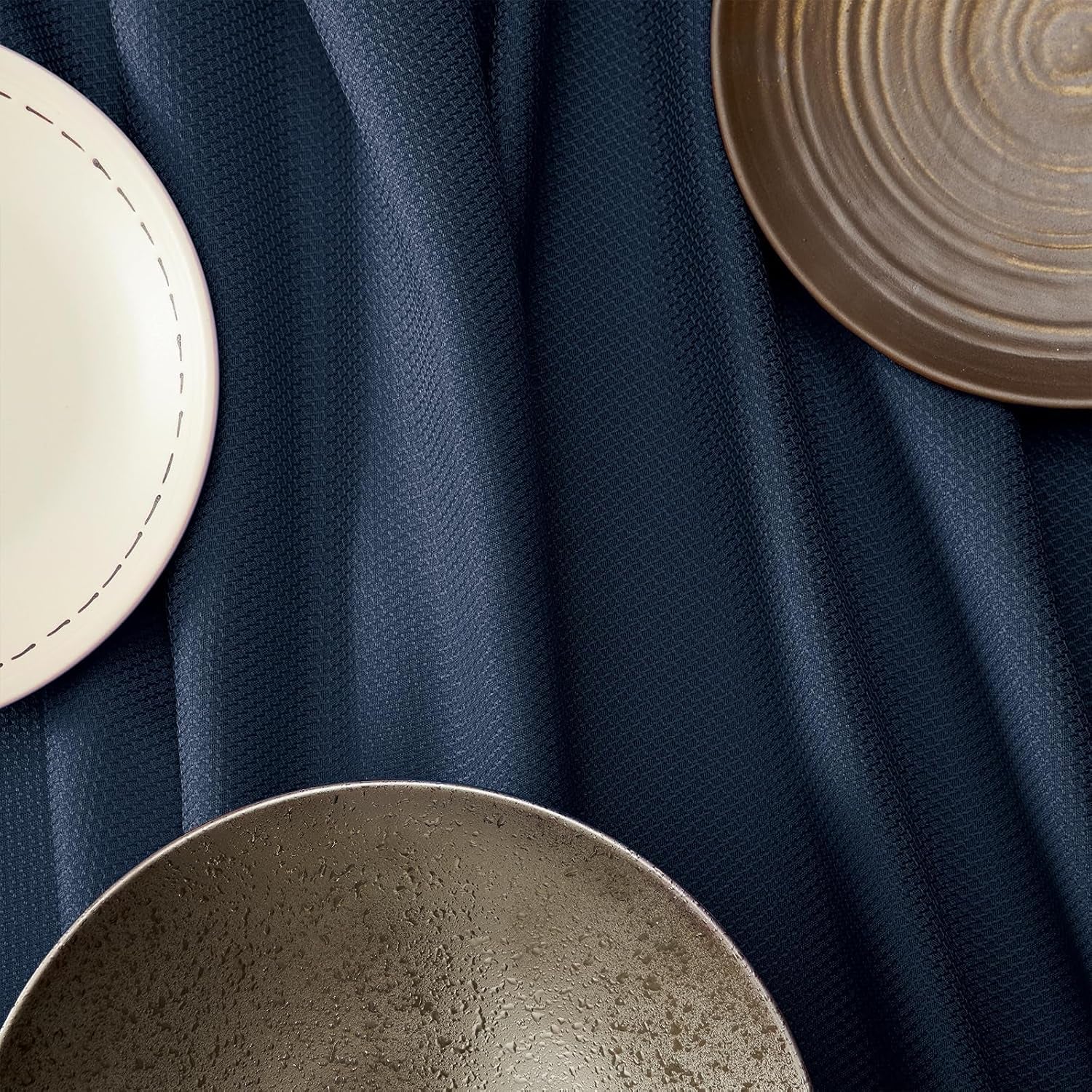 Textured Tablecloth Rectangle Waterproof Table Cloth, Washable Table Cover Wrinkle Free Fabric Tabletop Decoration for Kitchen, Dining, Wedding, Parties, 60 X 84 Inch, Navy Blue