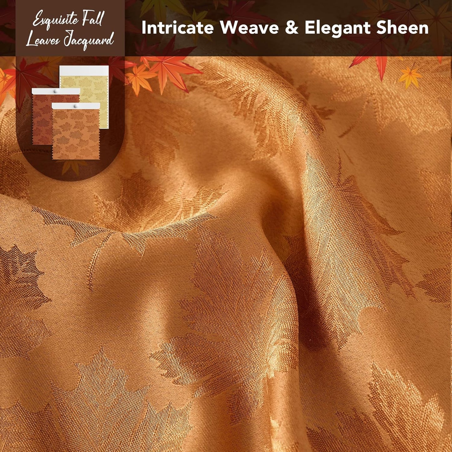 Fall round Tablecloth 60''-Amber Thanksgiving Autumn Harvest Gathering Jacquard Fabric Damask Table Cloth, Small Circle Folding Table Covers Kitchen Dinner Dining Picnic Holiday Parties