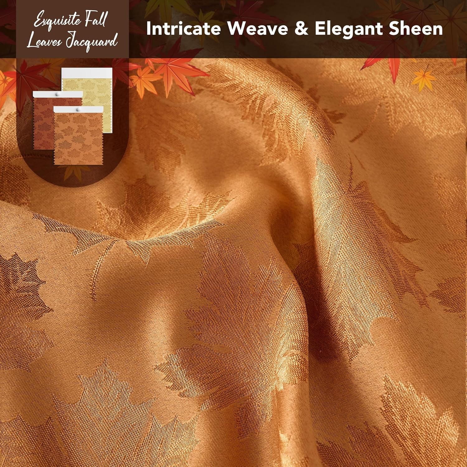 Fall round Tablecloth 60''-Amber Thanksgiving Autumn Harvest Gathering Jacquard Fabric Damask Table Cloth, Small Circle Folding Table Covers Kitchen Dinner Dining Picnic Holiday Parties