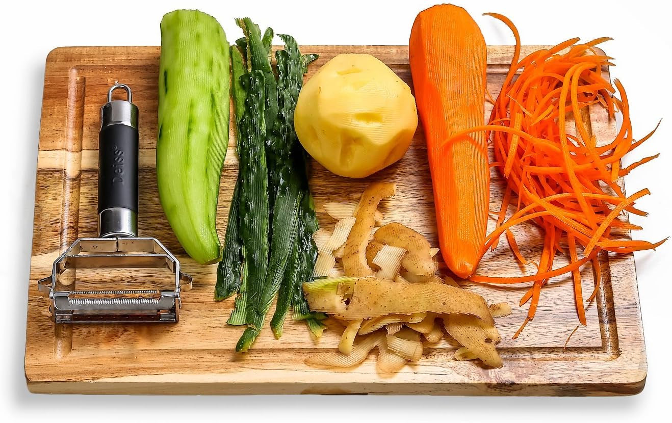 PRO Dual Julienne Peeler & Vegetable Peeler - Non-Slip Handle - Apple Peeler & Potato Peeler, Orange Peeler, Zoodles Maker - Y Peeler, Veggie Peeler for Making Delicious Veggie Noodles