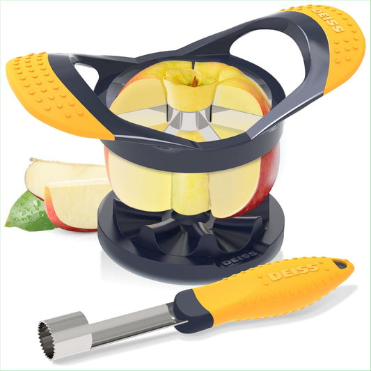 PRO Apple Slicer & Apple Corer Tool - Sharp Stainless Steel Apple Cutter 8 Slices - Fruit Cutter for Apple, Pear, Peach (Apple Slicer & Apple Corer with Base)