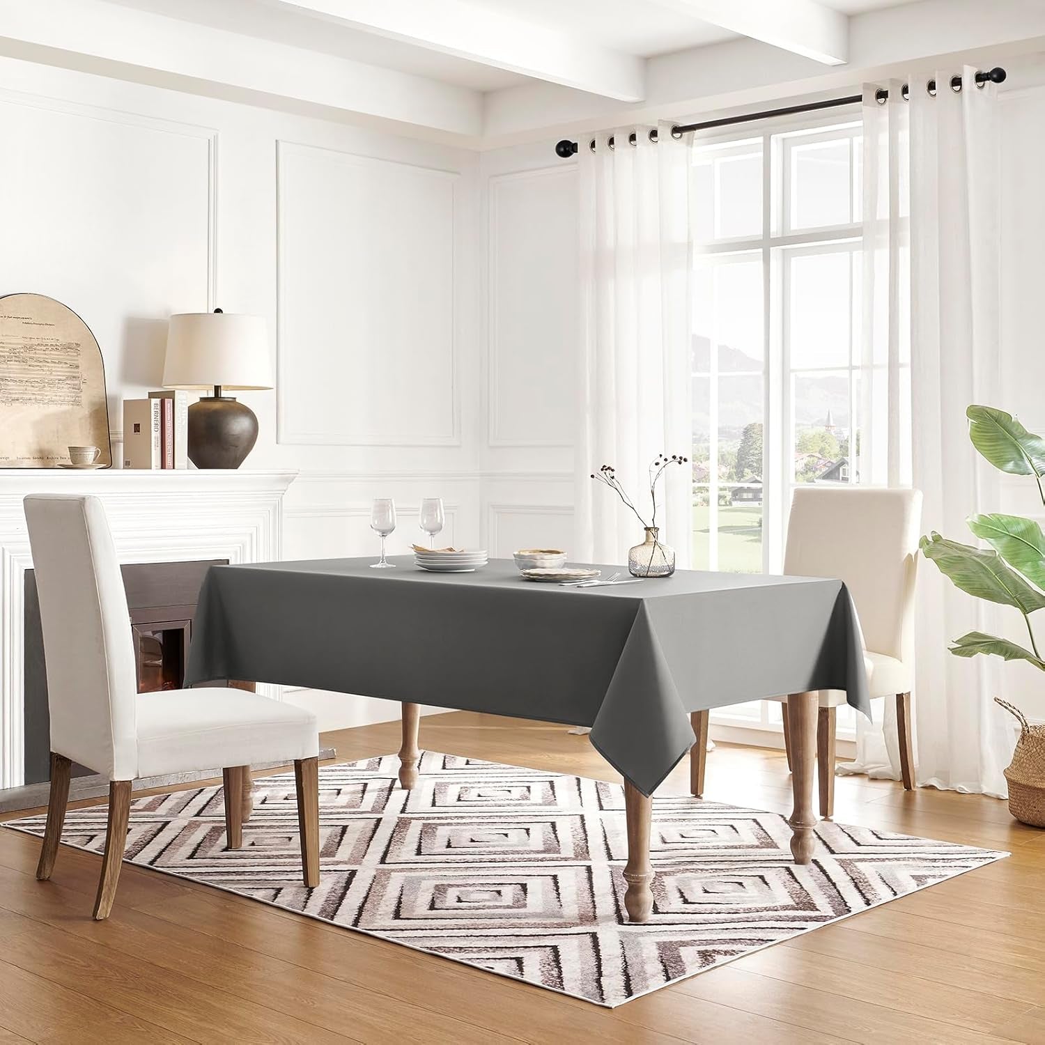 Table Cloth Rectangle Waterproof Spill-Proof Wrinkle-Free Tablecloth Washable, Kitchen Dining Tabletop Decoration, Fabric Table Cover for Indoor and Outdoor Use, 52 X 70 Inch, Light Grey