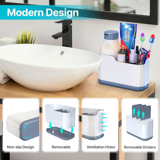 Bathroom Counter Organizer with Toothbrush Holder, Foaming Soap Dispenser with Toothbrush and Toothpaste Holder, Countertop Vanity Organizer, Bathroom Storage Caddy for Makeup Brushes & Accessories