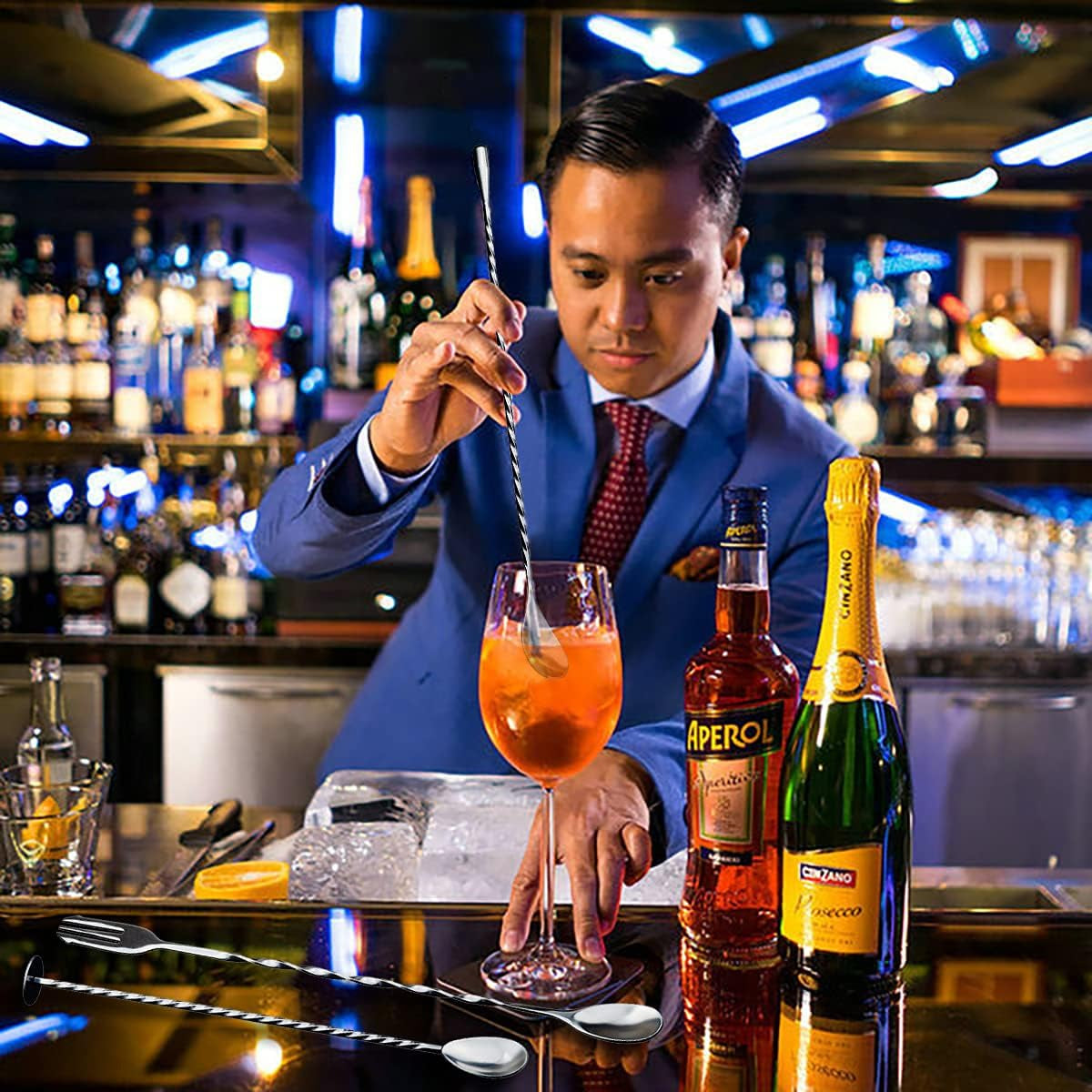 3 Pcs Cocktail Mixing Spoons 12-Inch Bar Spoon Long Stirring Spoon Drink Stirrers Cocktail Spoons for Tea, Coffee, Ice Cream, Juice, Drinks, Milkshakes