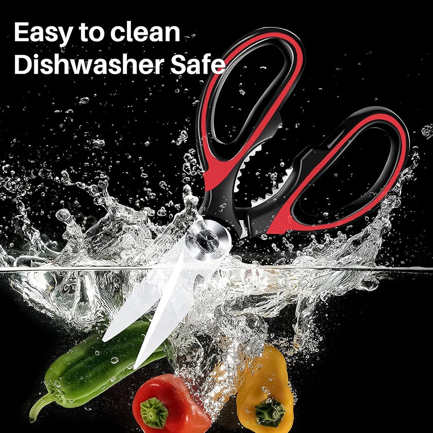 Heavy Duty Kitchen Shears with Protective Sheath Kitchen Meat Scissors, Dishwasher Safe Cooking Scissors for Chicken, Poultry, Fish, Herbs (Black+Red)