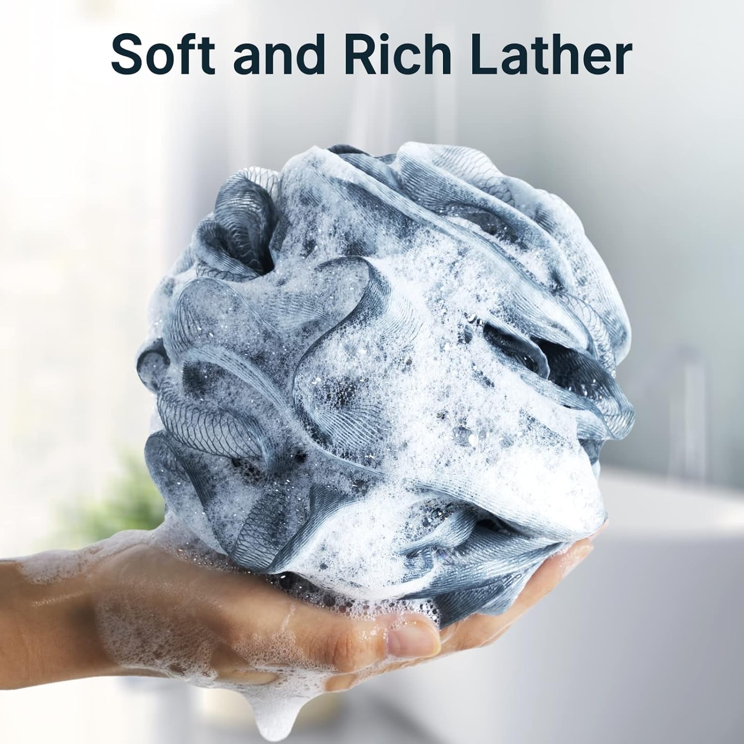Loofah Sponge, Shower Loofah for Men and Women - Body Scrubber Loofa Set of 3 Indigo & White Edge, Bath Sponge 60G/Pcs