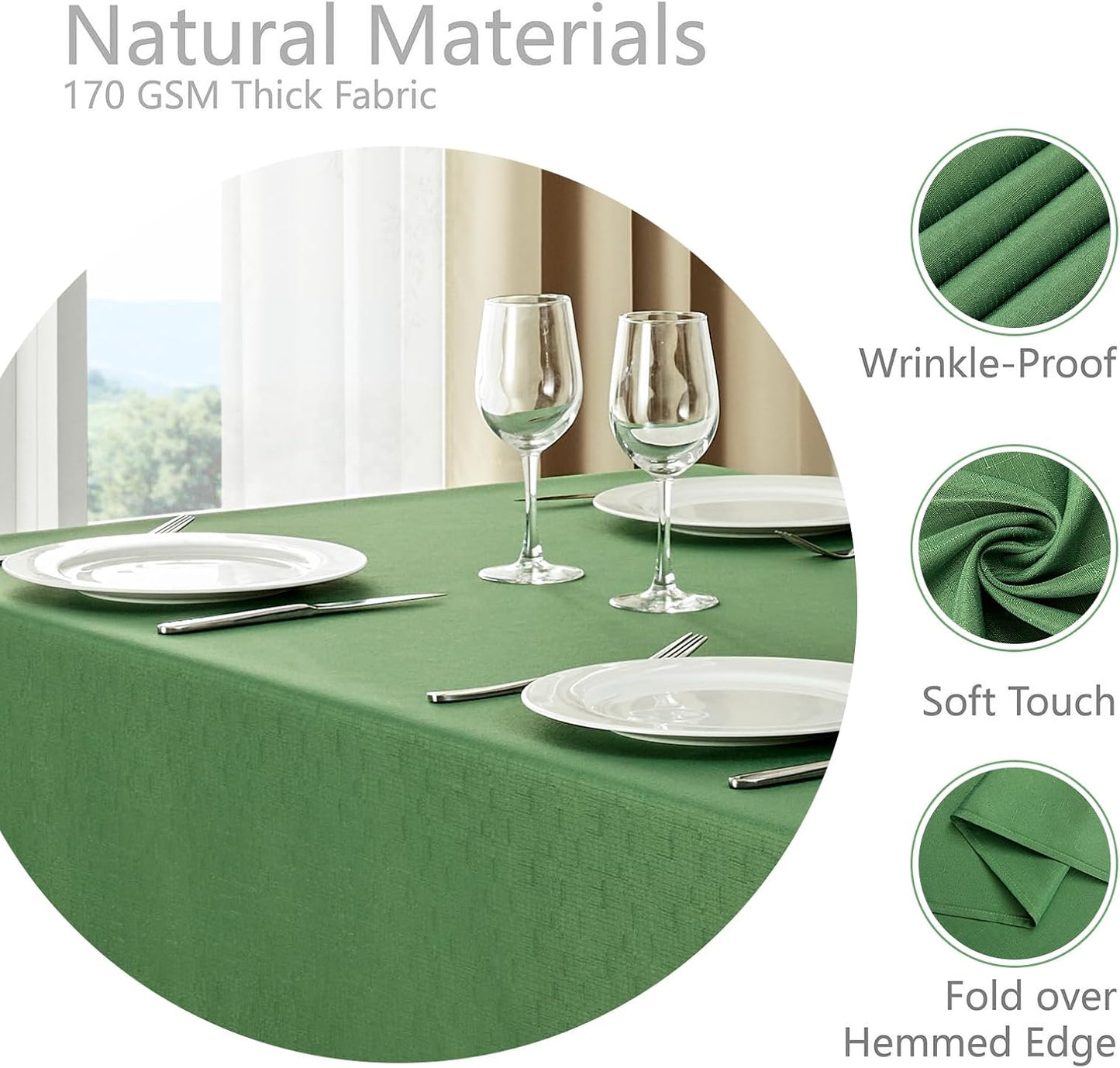 Rectangle Tablecloth Waterproof 52X70 Inch Linen Textured Table Cloth Stain and Wrinkle Resistant Washable, Decorative Fabric Table Cover for Dining, Party and Camping, Green