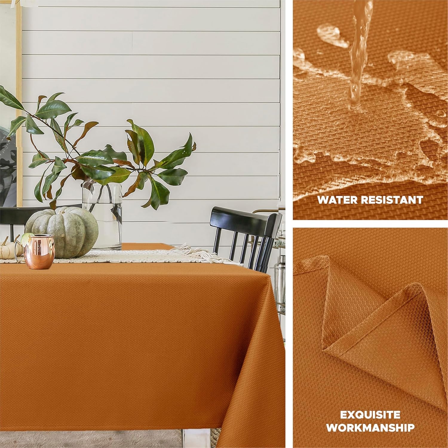 Fall Tablecloth Textured Fabric Square Tablecloths 54X54 Inch, Bronze Thanksgiving Autumn Harvest Water Resistant Fabric Tablecloths for Kitchen, Dining, Wedding, Parties Machine Washable