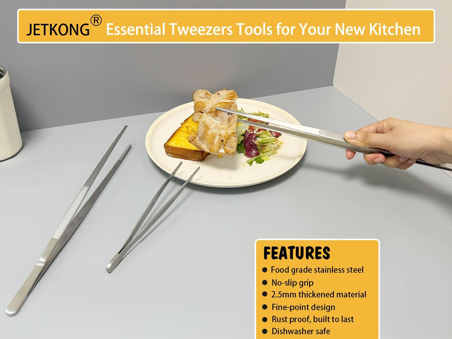 12 Inch Kitchen Tweezers Cooking Tweezer Tongs, Stainless Steel Food Tweezers Multi-Function Precision Serrated Tips Kitchen Serving Tong