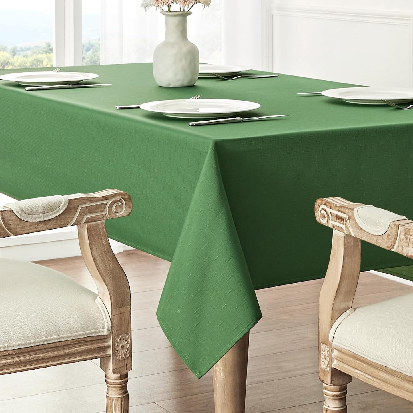 Rectangle Tablecloth Waterproof 52X70 Inch Linen Textured Table Cloth Stain and Wrinkle Resistant Washable, Decorative Fabric Table Cover for Dining, Party and Camping, Green