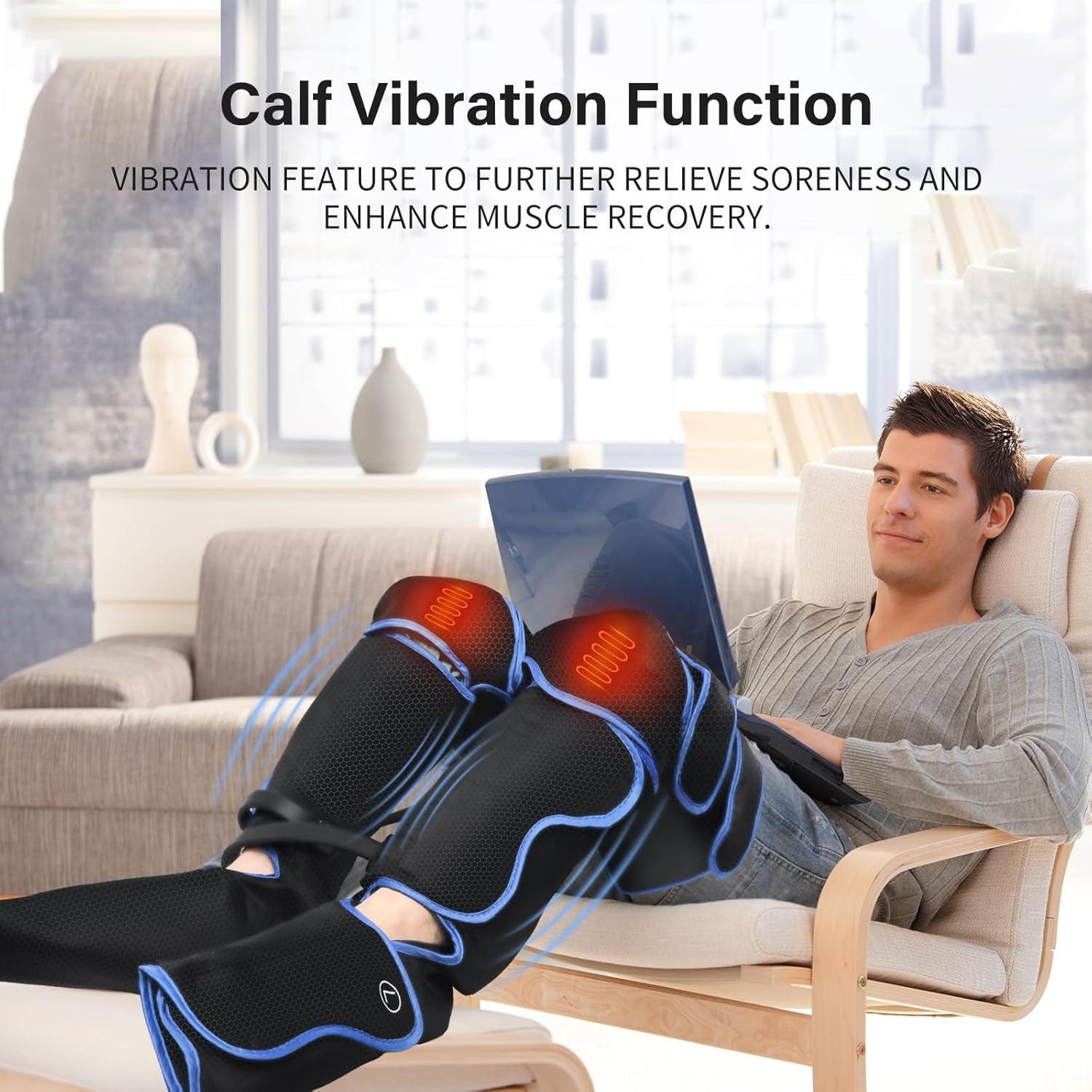 Leg Massager for Circulation and Pain Relief Thigh Compression Massager with 6 Modes 3 Vibration Knee Massage with Heat Leg Circulation Machine for Thigh Calf and Feet Relaxation for Athletes/Seniors