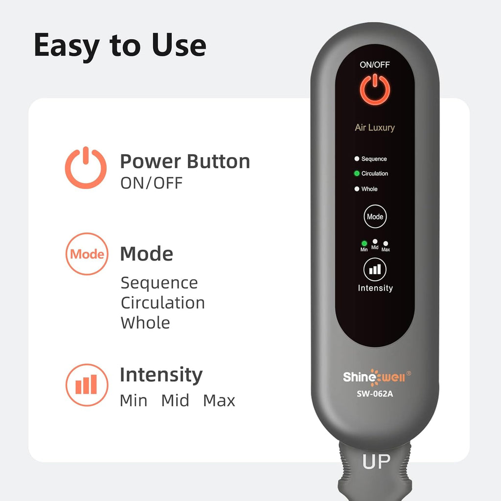 Leg Compression Massager, Air Compression Massager for Circulation and Pain Relief, 3 Modes 3 Intensities 2 Extenders and Adjustable Wraps, Gift for Family or Friend