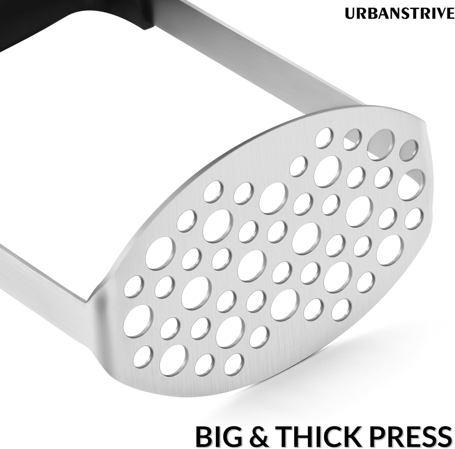 Upgraded Potato Masher, Durable Non-Break Handle, Rust-Proof, Dishwasher Safe, Heavy Duty 304 Stainless Steel, Kitchen Gadgets Gifts, Black