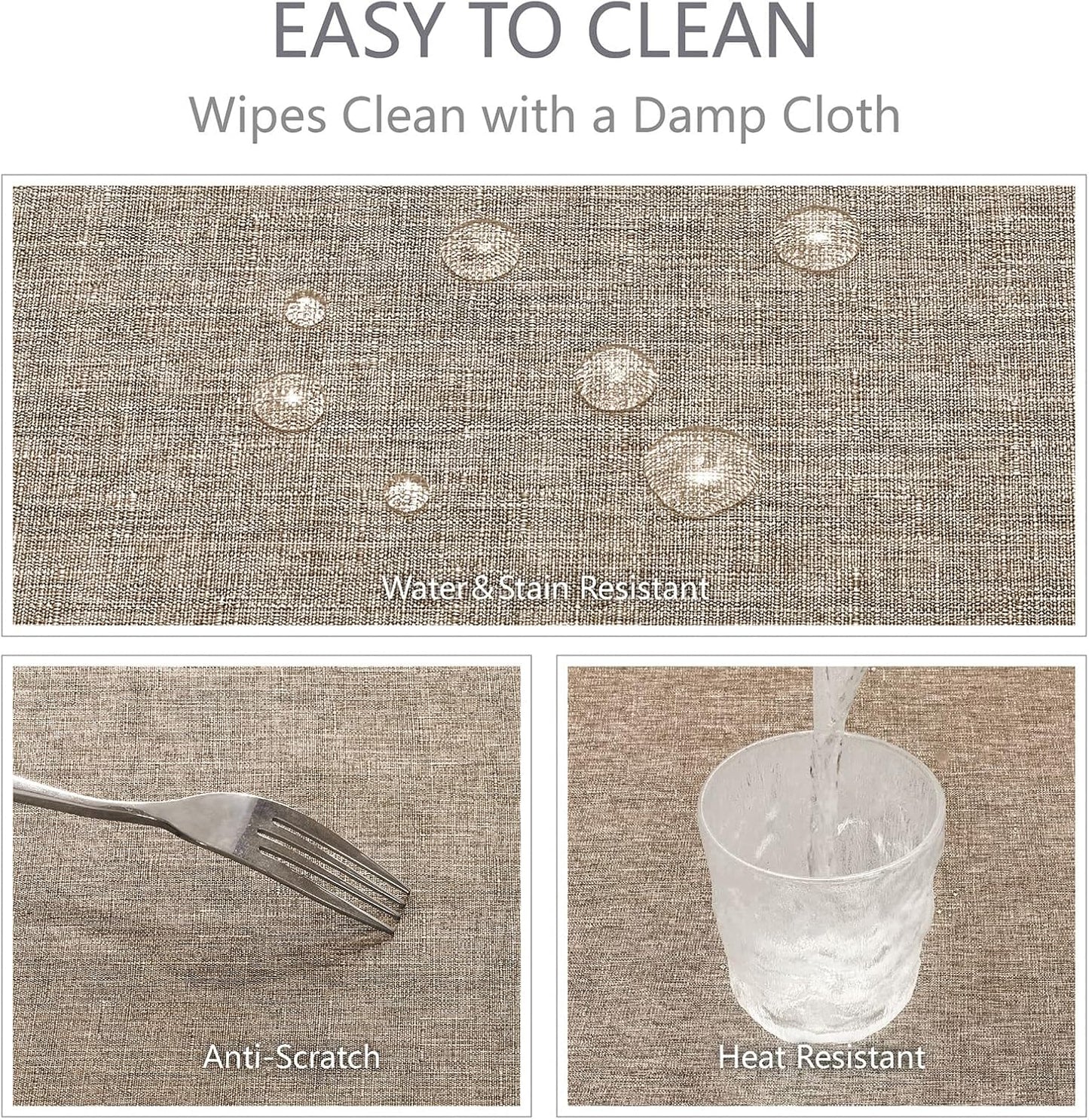 Rectangle Tablecloth Linen Textured Waterproof & Stain Resistant Table Cloth Wrinkle Free Decorative Fabric Farmhouse Table Cover for Dining/Party/Buffet/Wedding, 52 X 70 Inch, Mocha