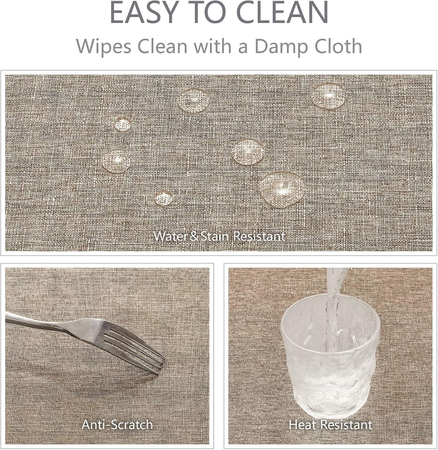 Rectangle Tablecloth Linen Textured Waterproof & Stain Resistant Table Cloth Wrinkle Free Decorative Fabric Farmhouse Table Cover for Dining/Party/Buffet/Wedding, 52 X 70 Inch, Mocha