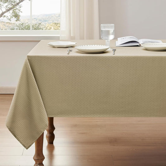 Rectangle Tablecloth Weaved Textured Water Resistant Spill Proof Table Cloth, Decorative Fabric Wrinkle Free Table Cover for Events and Dinner, 60 X 84 Inch, Natural