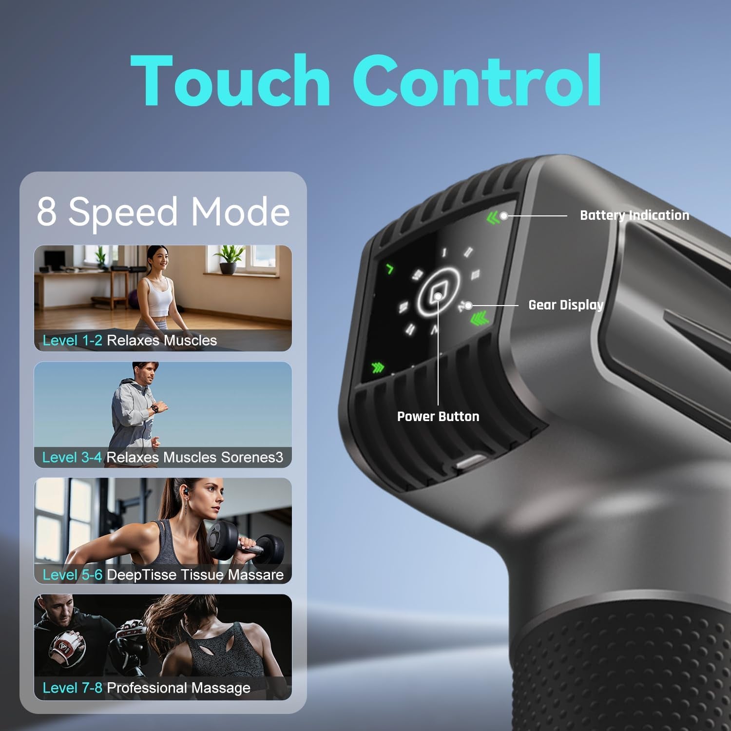 Massage Gun Deep Tissue,Birthday Gifts for Men Women,Gifts for Boyfriend Girlfriend - Neck Back Massager for Pain Relief Deep Tissue with 6 Heads & 8 Speeds(Grey)