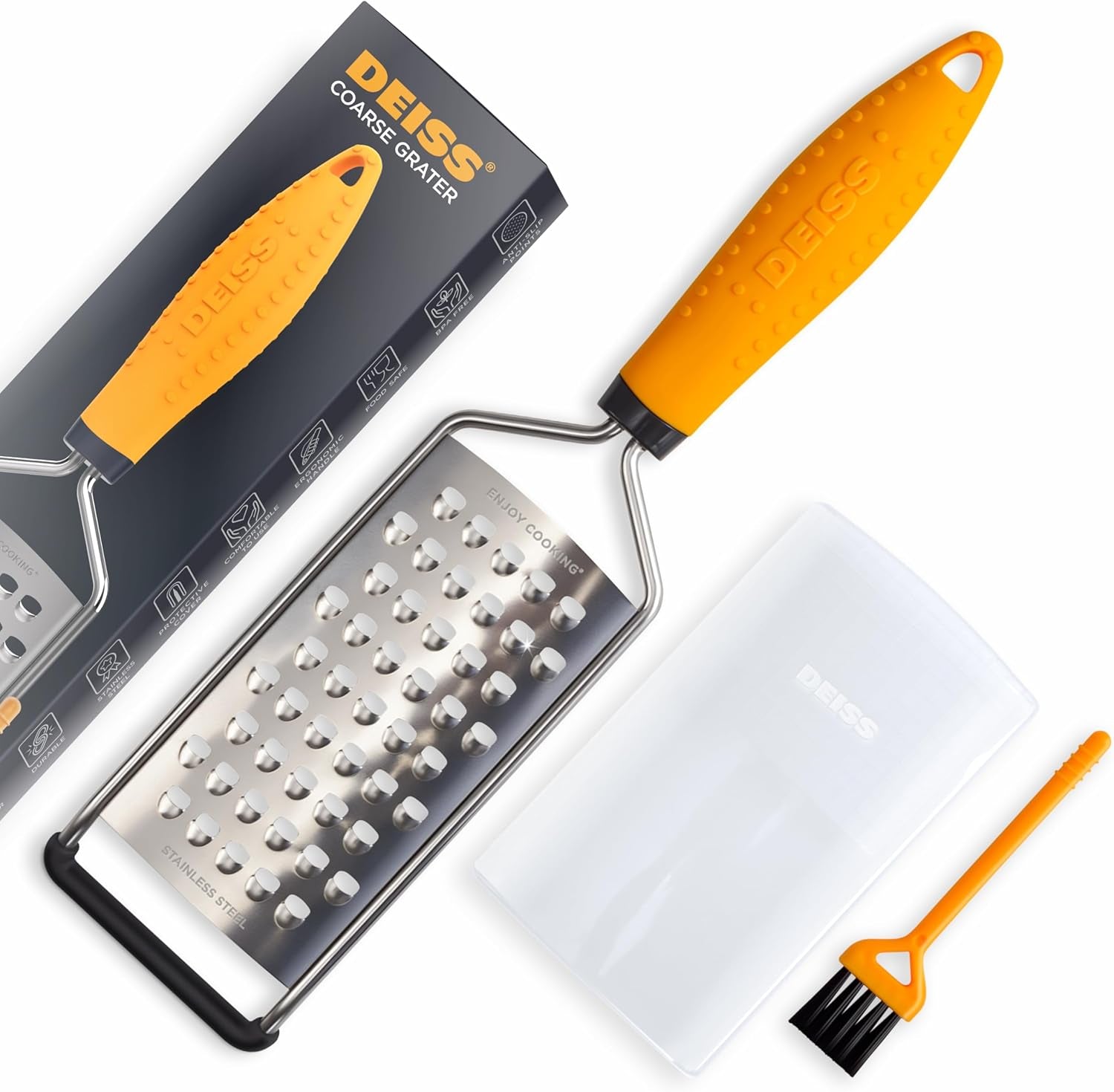 PRO Coarse Grater & Hand Held Cheese Grater - Sharp Stainless Steel Blades, Non-Slip Handle, Small Cheese Grater for Kitchen, Shredder, Dishwasher Safe